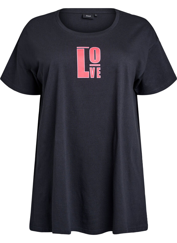 T-shirt de nuit long en coton bio avec imprim&eacute;, Gris anthracite, Packshot image number 0