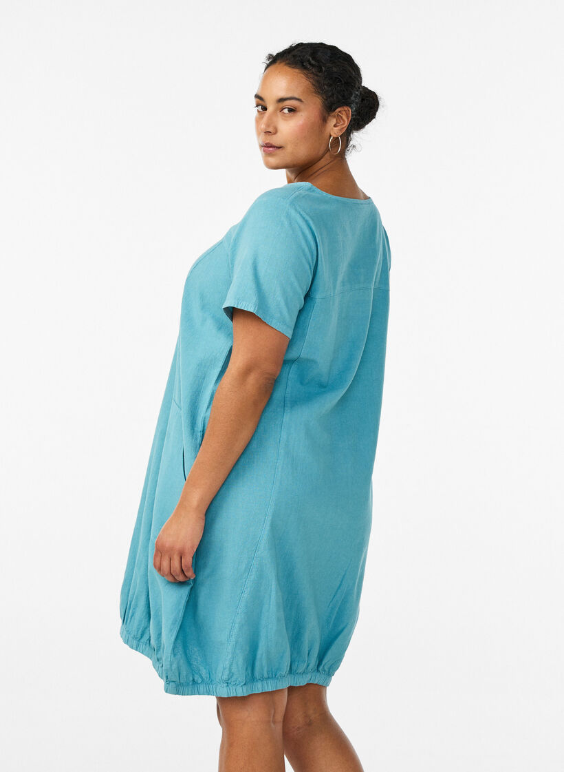 Kurzarm Kleid aus Baumwolle, Blau, Model image number 2