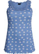 Oberteil mit Aufdruck und Spitzenborte, Blau, Packshot image number 0