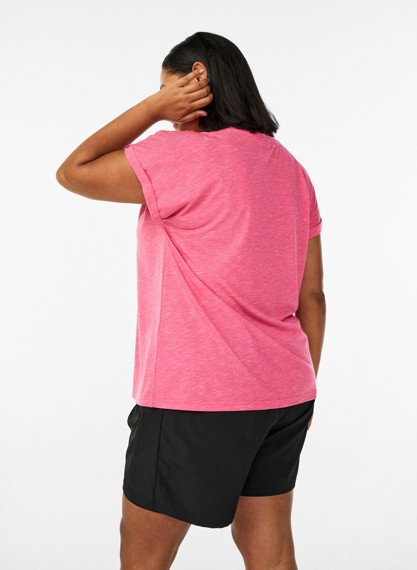 Lockeres Trainingstop mit kurzen &Auml;rmeln, Pink, Model image number 2