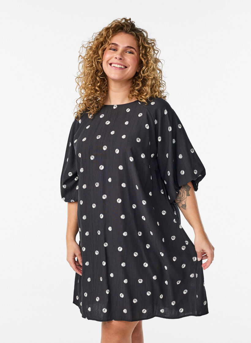 Robe courte en viscose avec manches ballon, 9990, Model image number 0