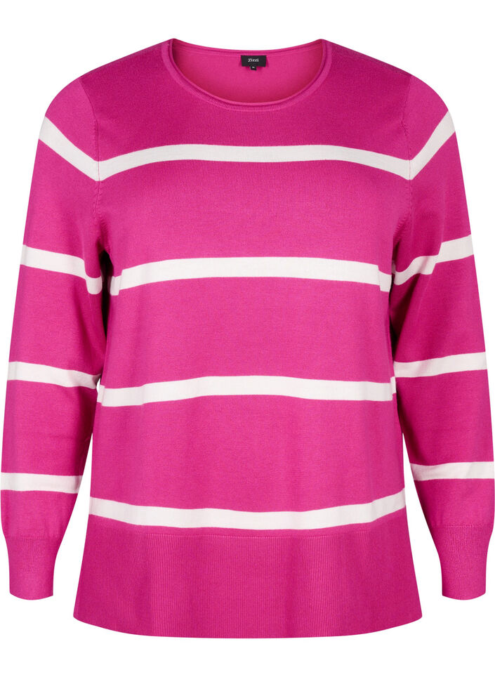 Gestrickte Viskosebluse mit Streifen, Pink, Packshot image number 0