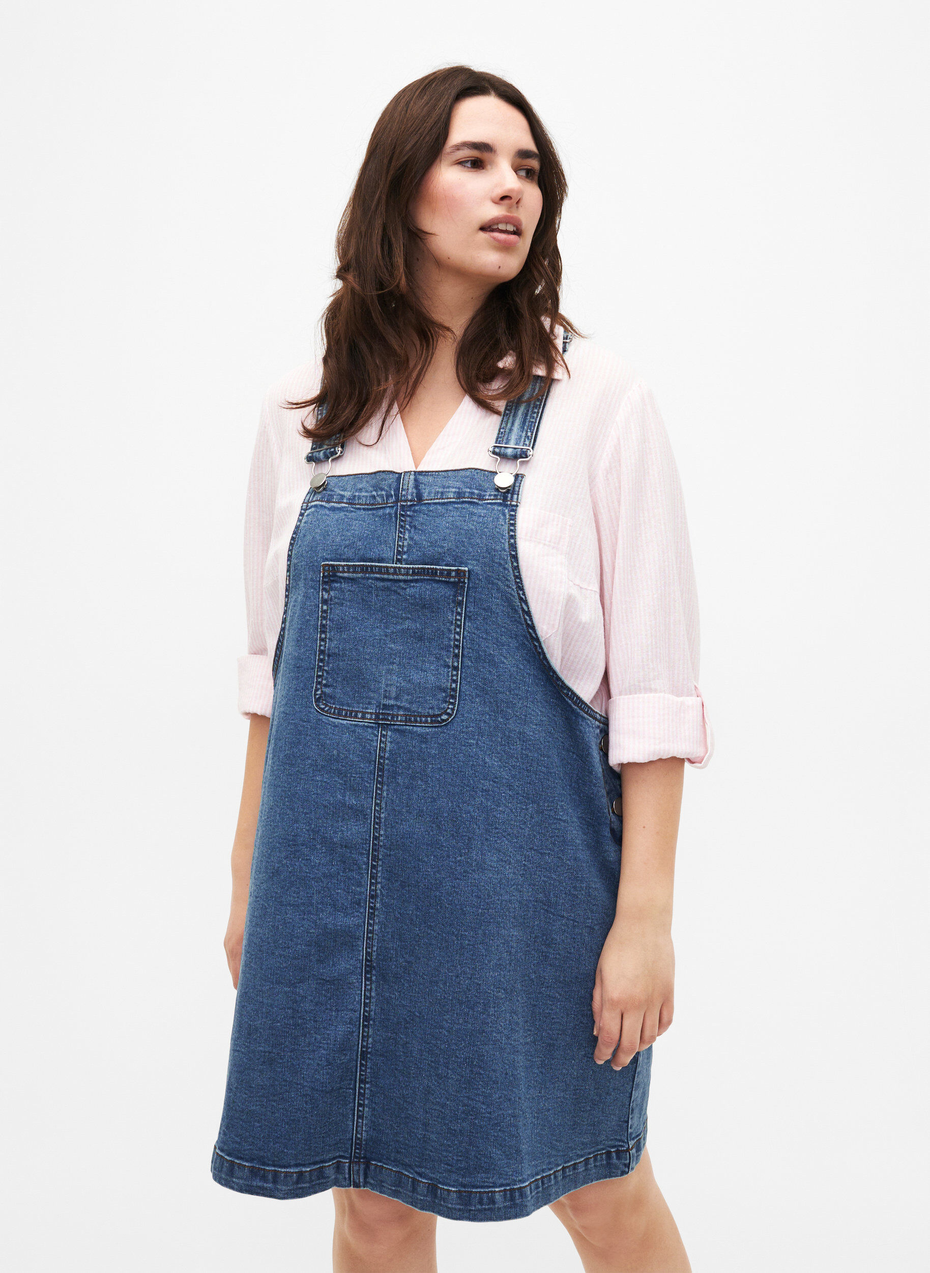 Zizzi Hemdbluse mit Knopfverschluss aus Baumwoll-Leinen-Gemisch, Rosebloom White, Model image number 0