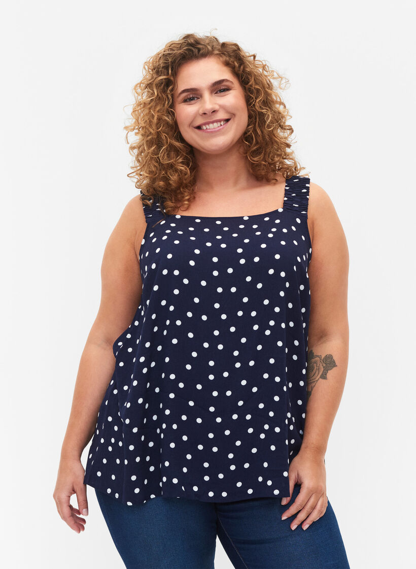 Top en viscose imprimé avec forme en A, Peacoat Dot, Model image number 0