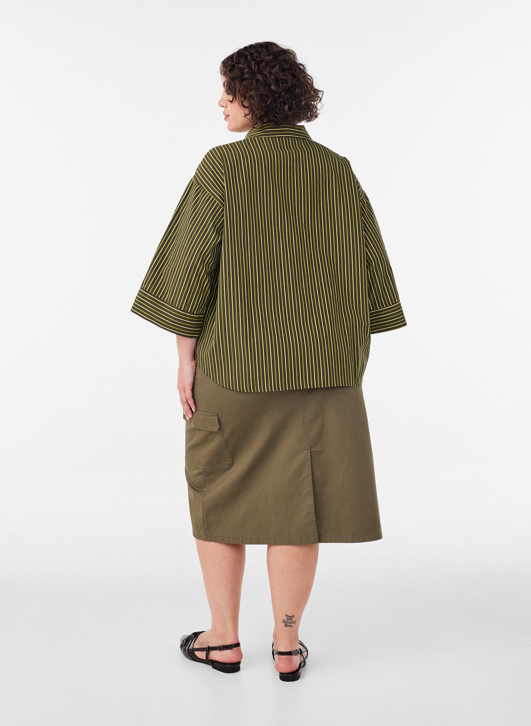 ZizziChemise ample &agrave; rayures avec manches 3/4, Vert, Model image number 2