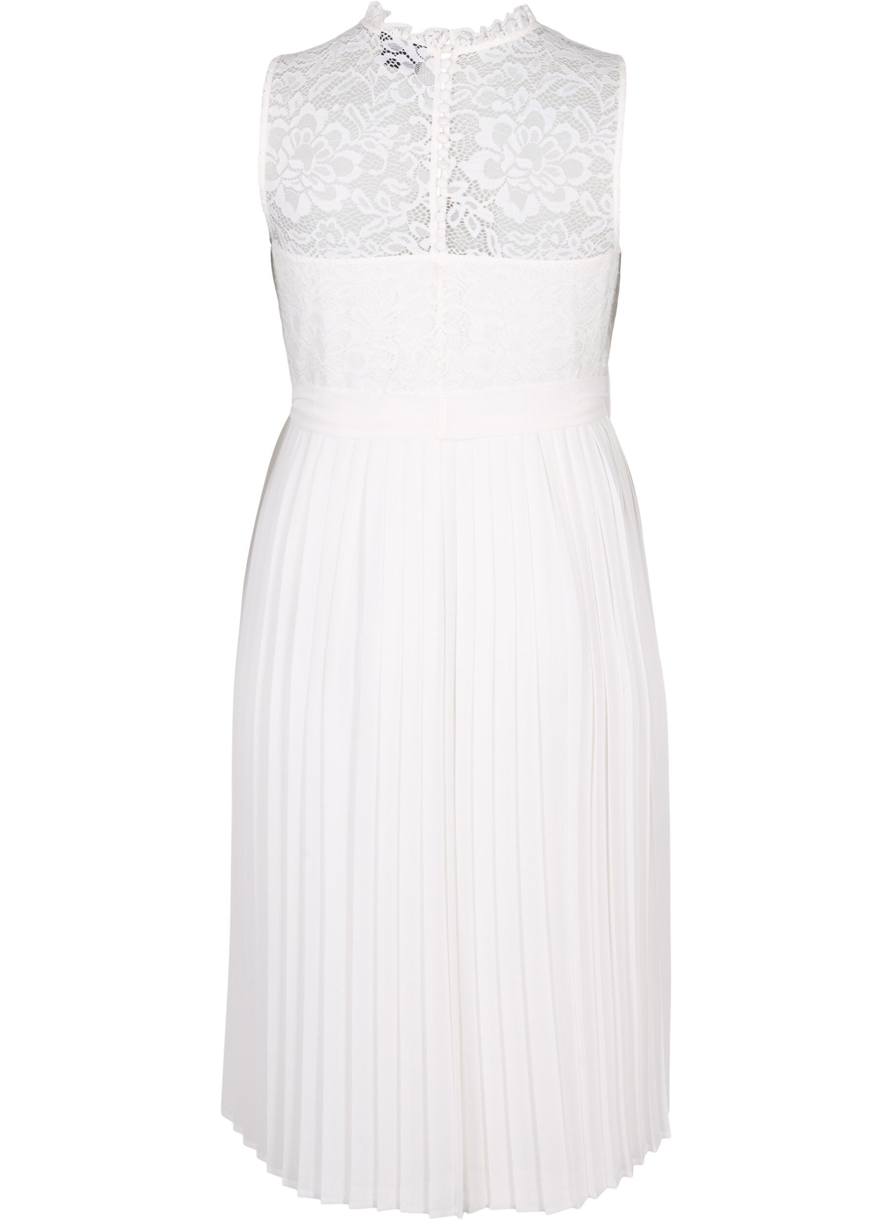 Zizzi &Auml;rmelloses Kleid mit Spitze und Falten, Bright White, Packshot image number 1