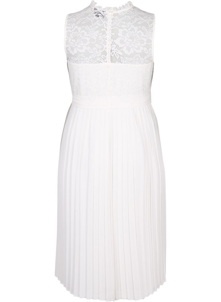 Robe sans manches avec dentelle et plis, Bright White, Packshot image number 1