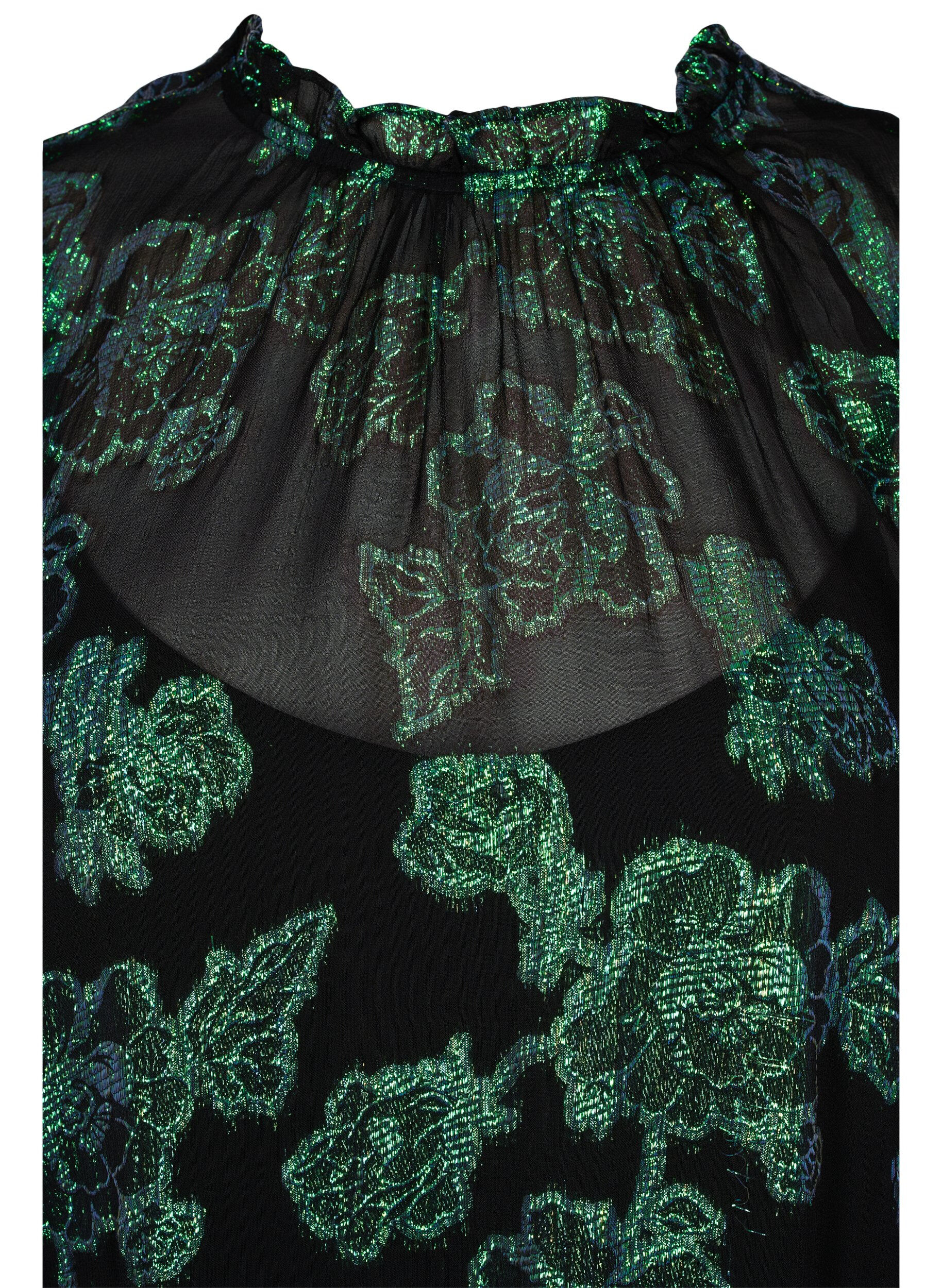 Zizzi Robe en viscose &agrave; fleurs avec structure en lurex, Black w. Green Lurex, Packshot image number 2