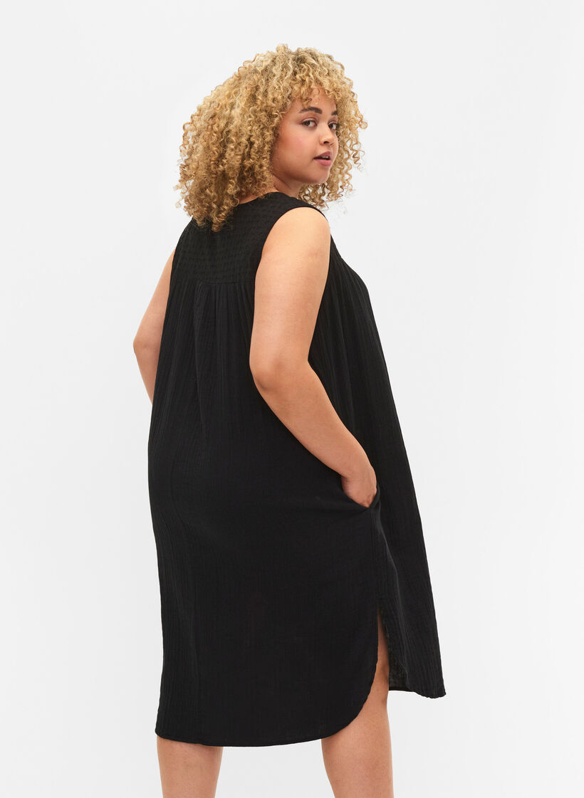 Robe midi sans manches en coton, Black, Model image number 1