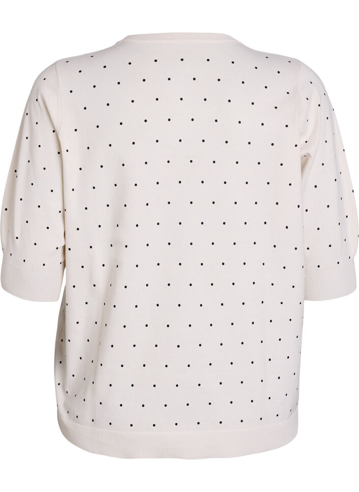 Top en maille &agrave; pois et manches courtes, Blanc, Packshot image number 1
