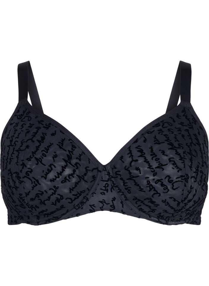 Soutien-gorge intégral avec texte imprimé, Black, Packshot image number 0