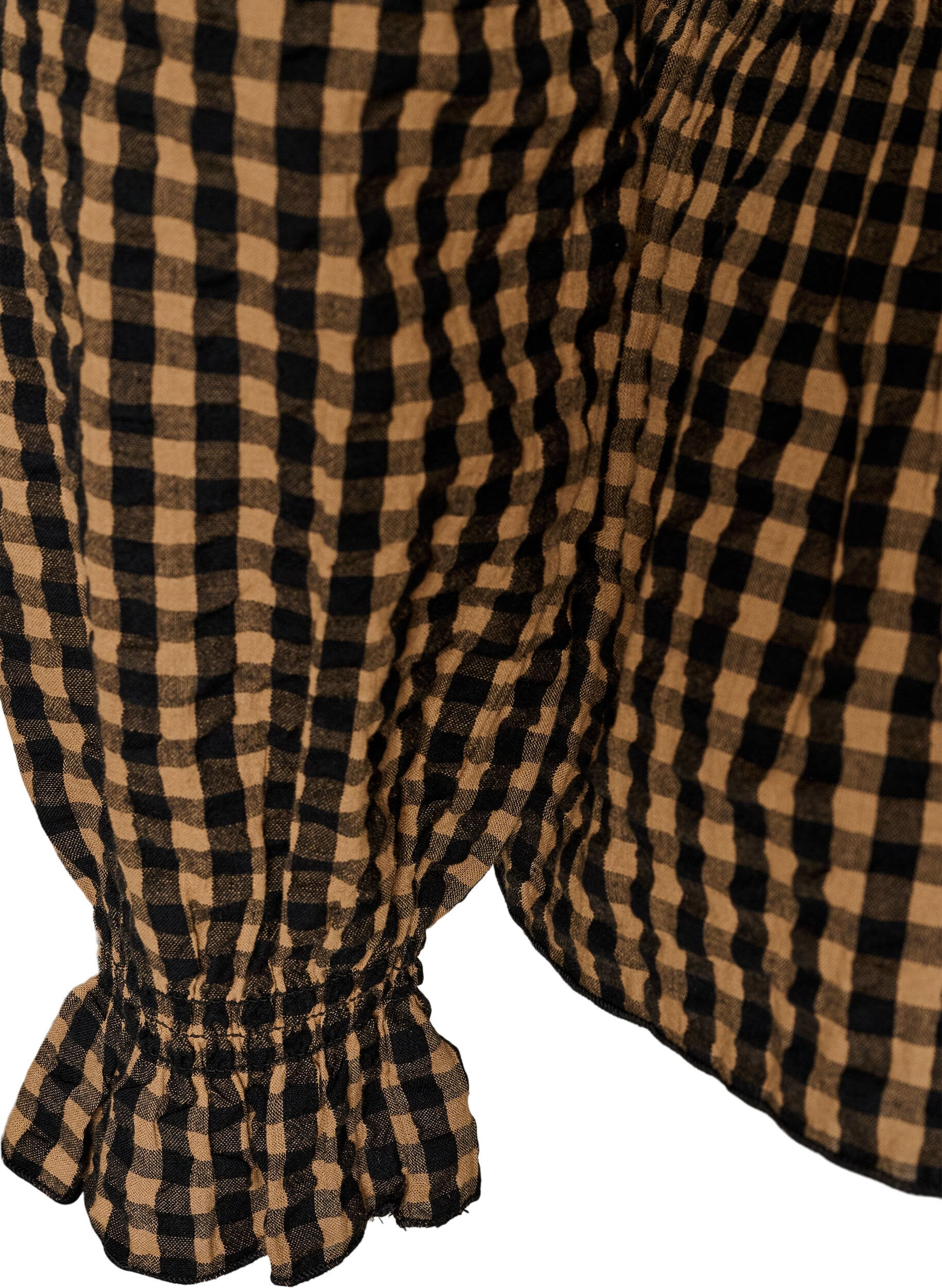 ZizziKarierte Bluse mit Smock und Sch&ouml;&szlig;chen, Braun, Packshot image number 3