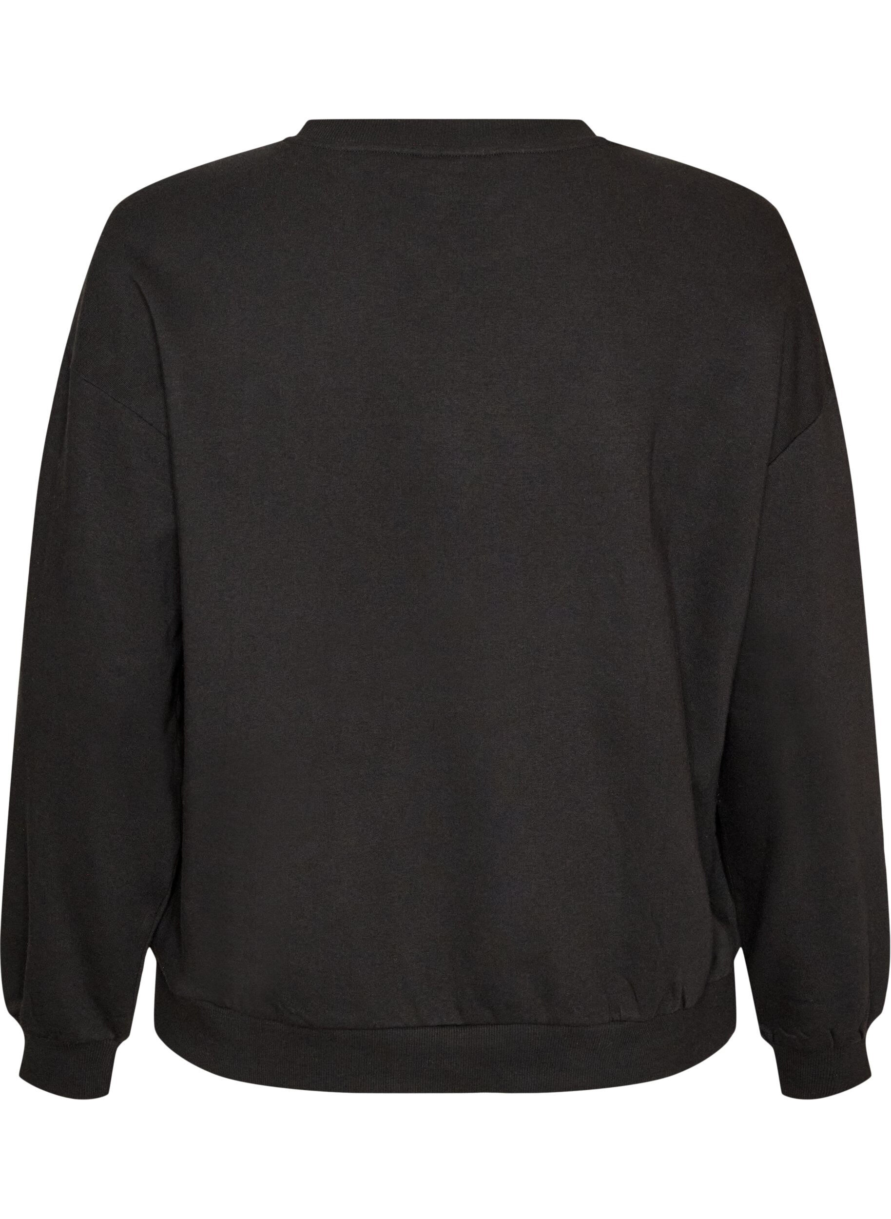ZizziSweatshirt mit Boucl&eacute;-Textmotiv, Schwarz, Packshot image number 1