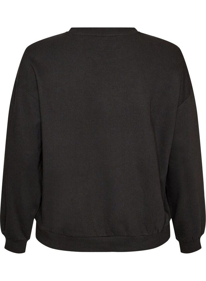 Sweatshirt mit Boucl&eacute;-Textmotiv, Schwarz, Packshot image number 1