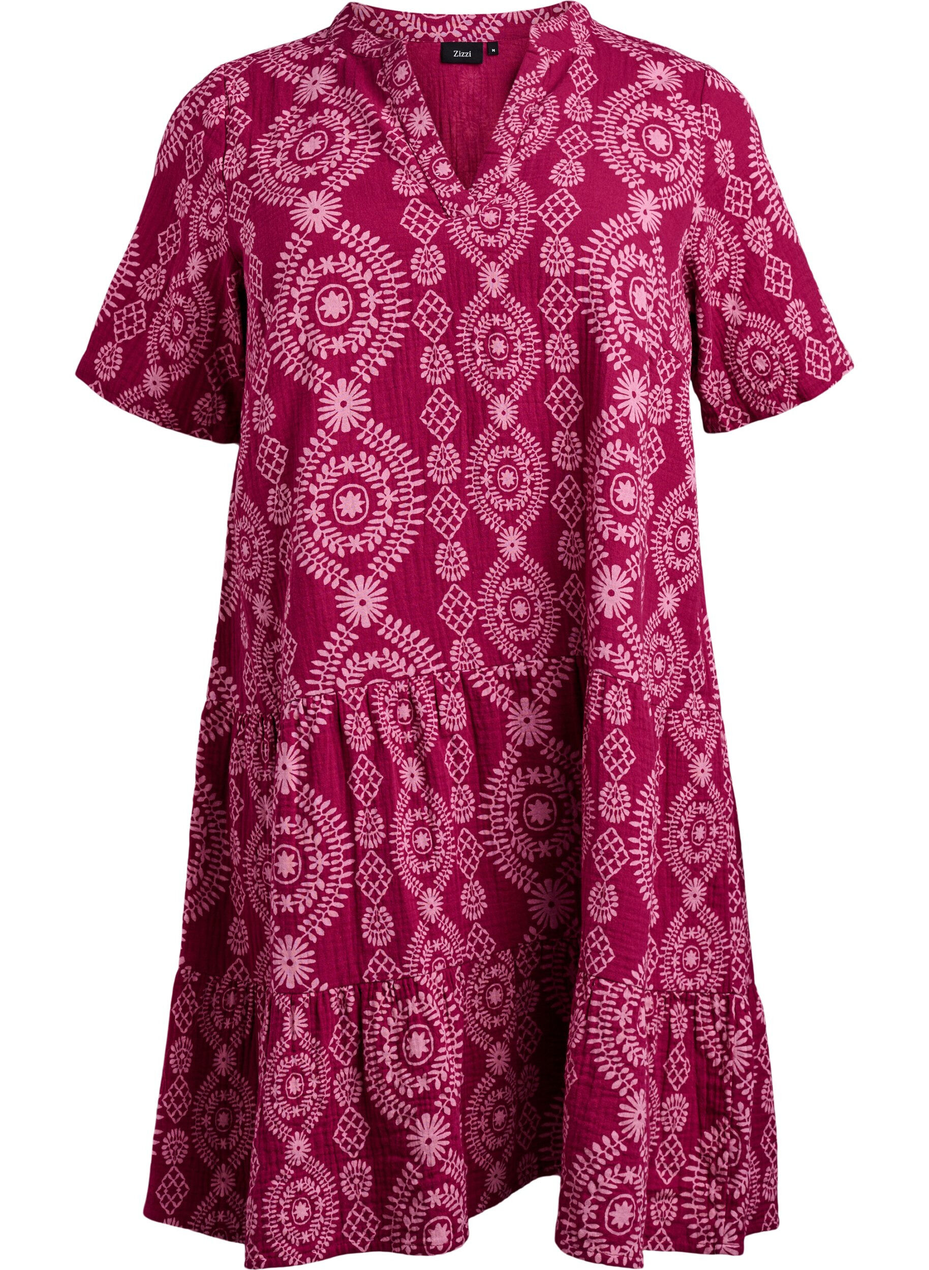 Zizzi Robe courte en mousseline de coton avec motif, 9992, Packshot image number 0