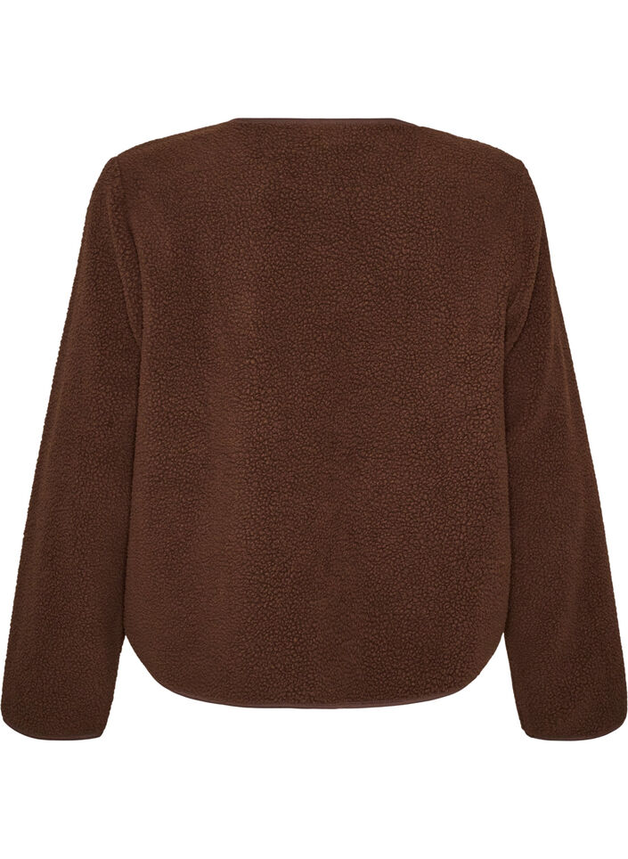 Veste teddy &agrave; col rond boutonn&eacute;e, Marron, Packshot image number 1