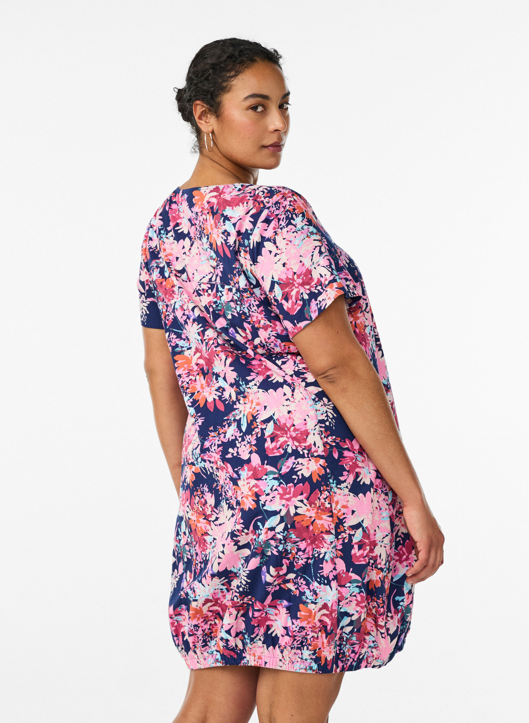 ZizziRobe en coton &agrave; manches courtes avec imprim&eacute;, Bleu, Model image number 2