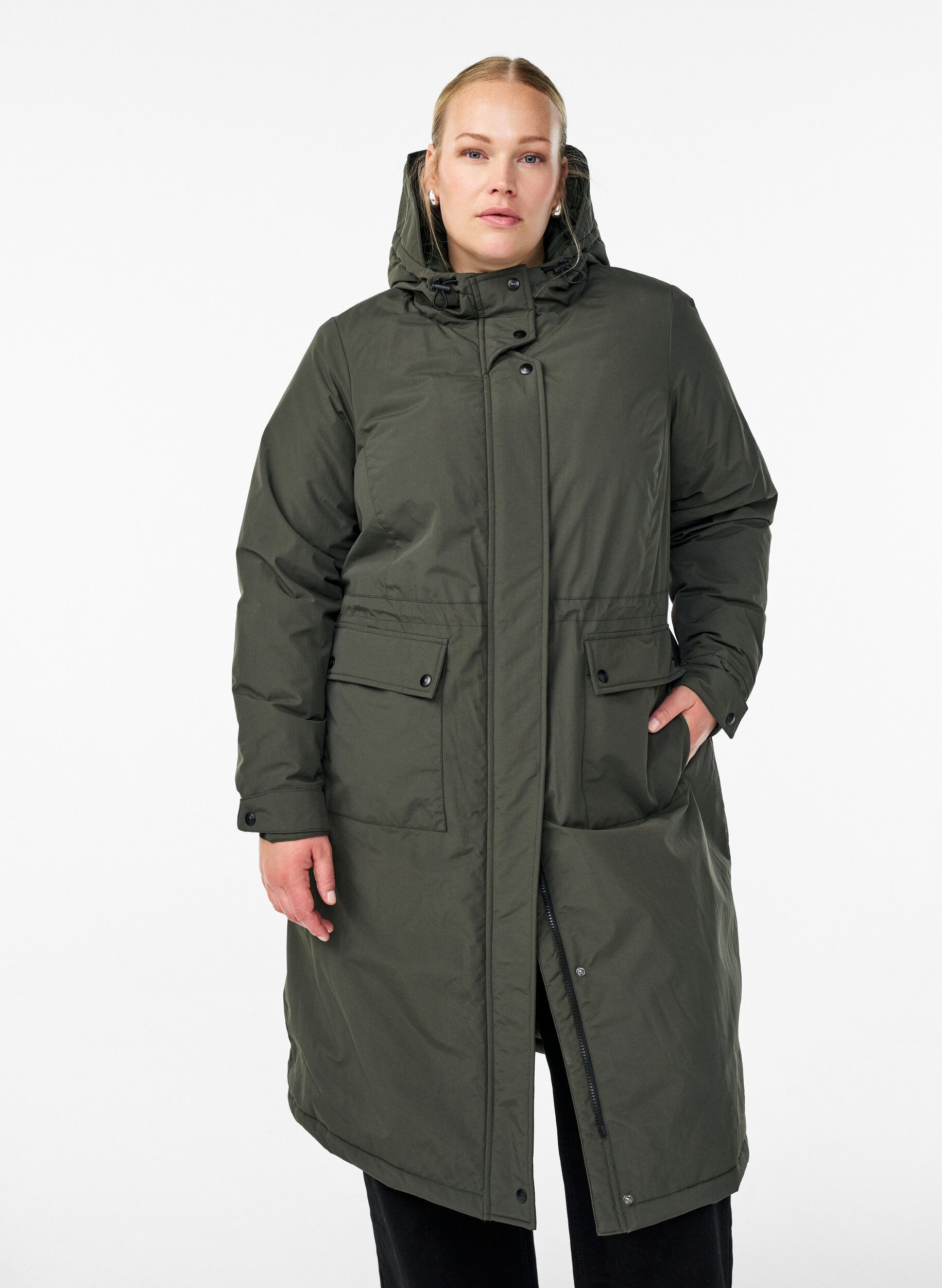 Parka mit Kapuze und verstellbarer Taille, Gr&uuml;n, Model