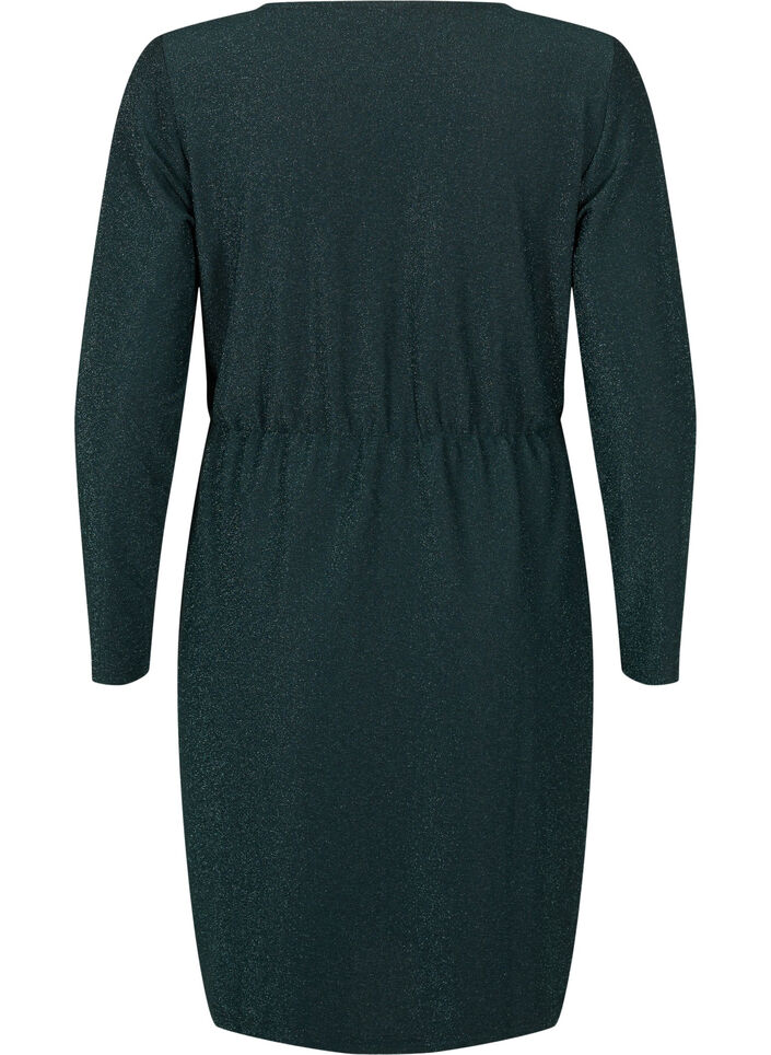 Glitzerkleid mit Wickeloptik und langen Ärmeln, Black Scarab, Packshot image number 1