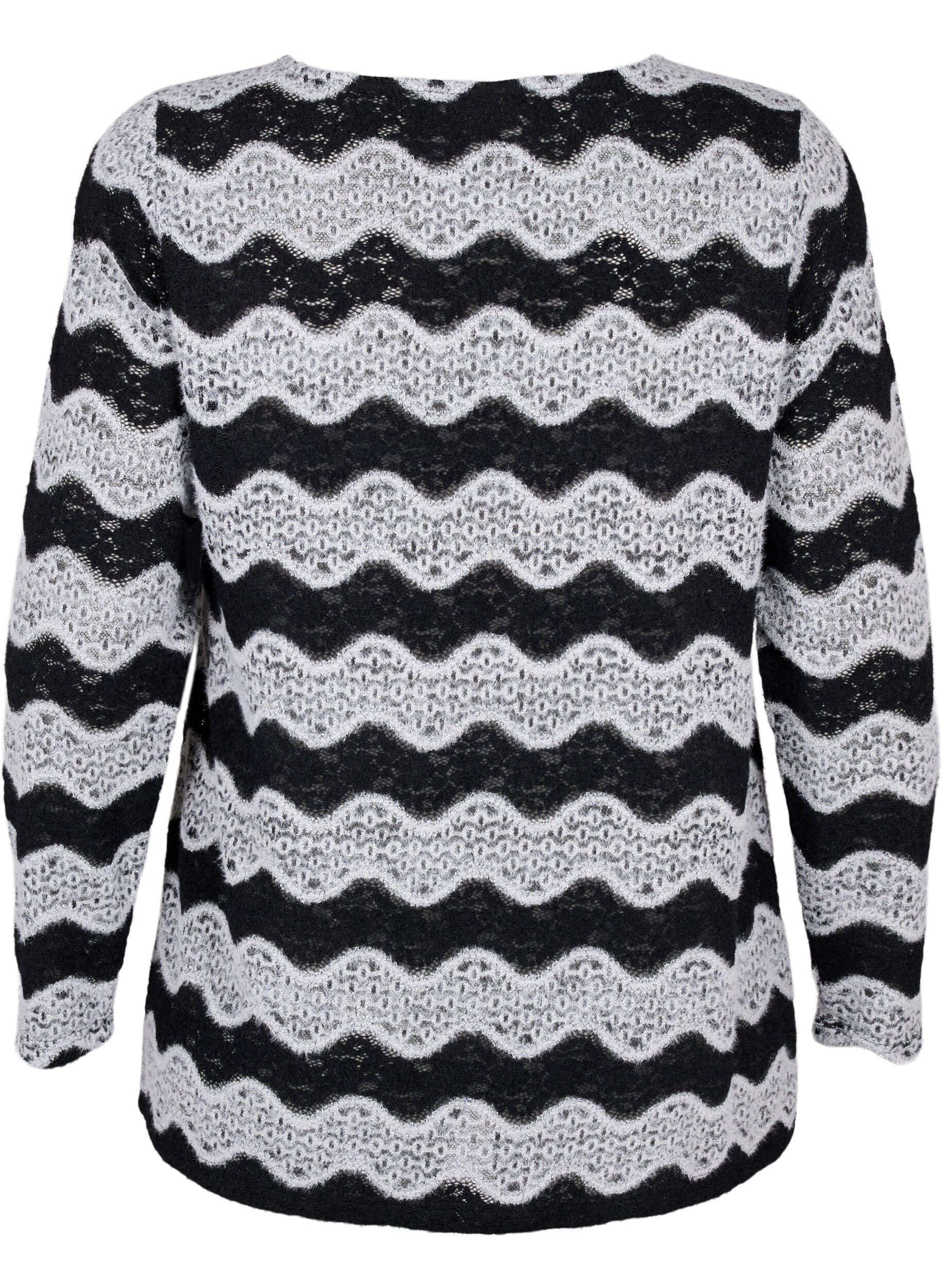 Zizzi  Strickbluse mit Wellenmuster, Black Stripe, Packshot image number 1