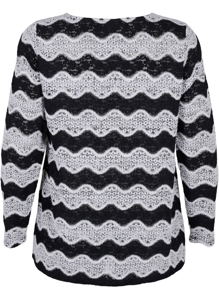 Chemisier en tricot avec un motif de vague, Black Stripe, Packshot image number 1