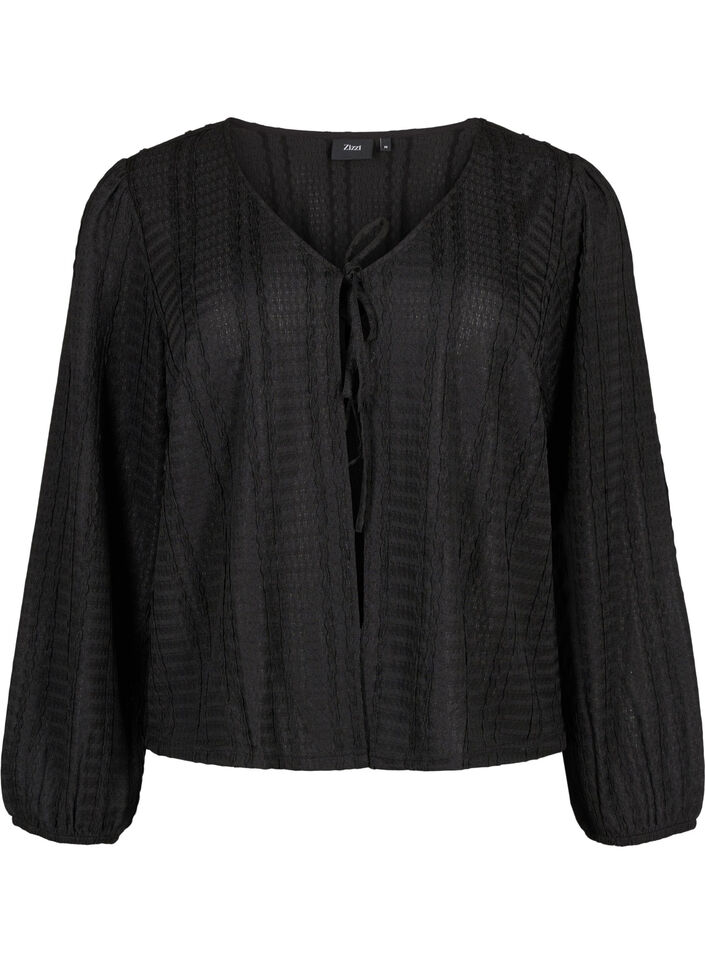 Cardigan noué sur le devant, Black, Packshot image number 0