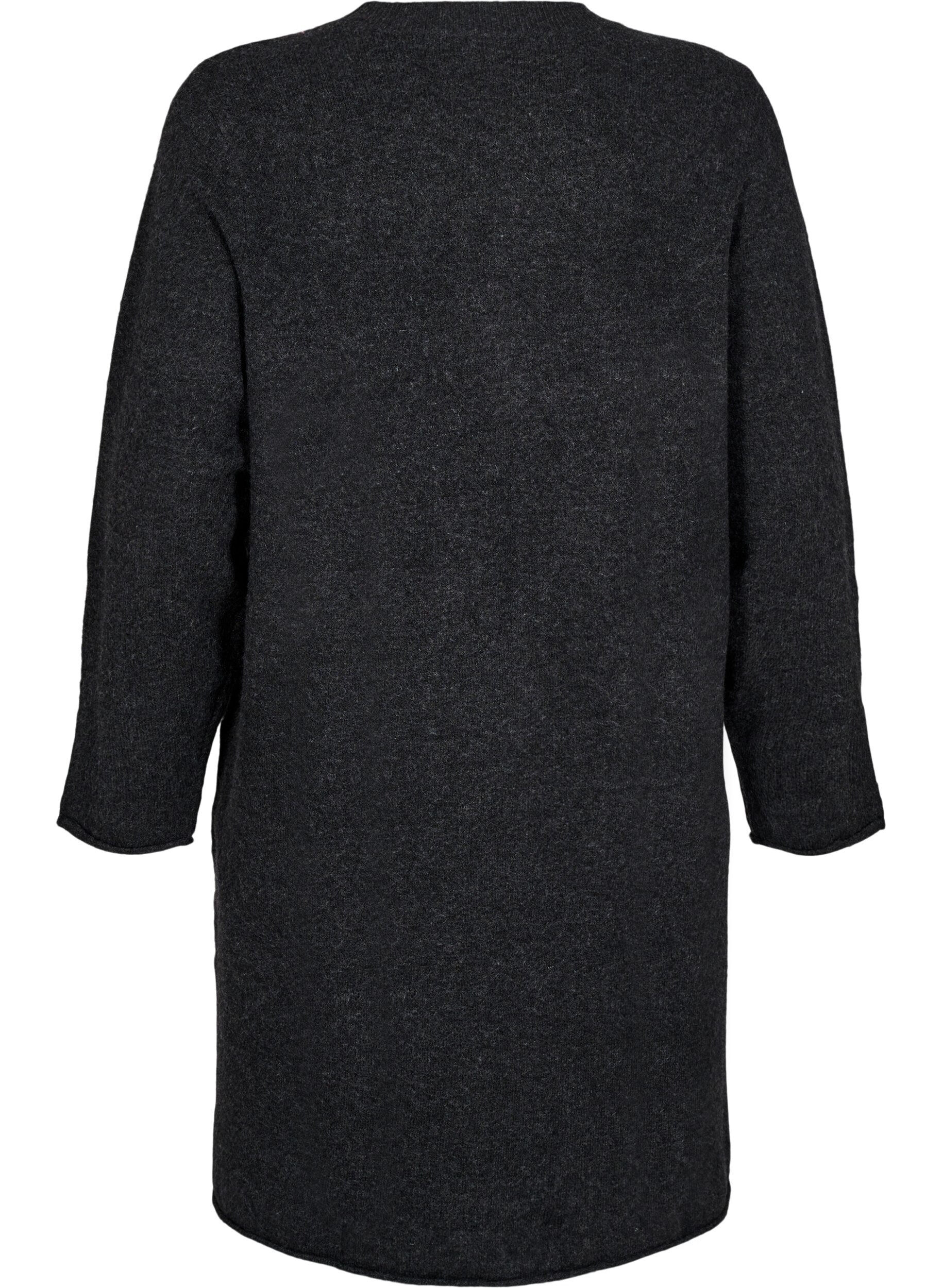 Zizzi Strickkleid mit Schlitzen, Dark Grey Melange, Packshot image number 1