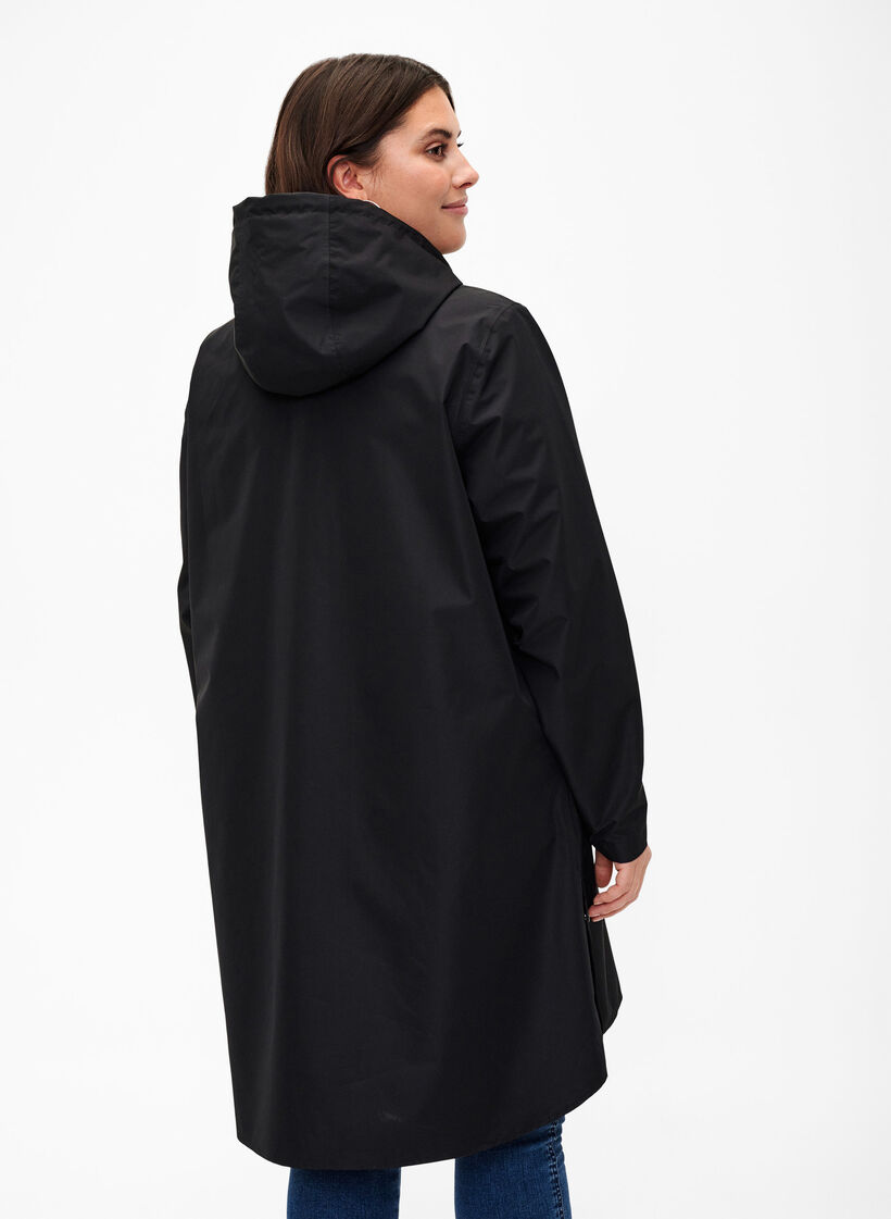Regenjacke mit Taschen und Kapuze, Schwarz, Model image number 2
