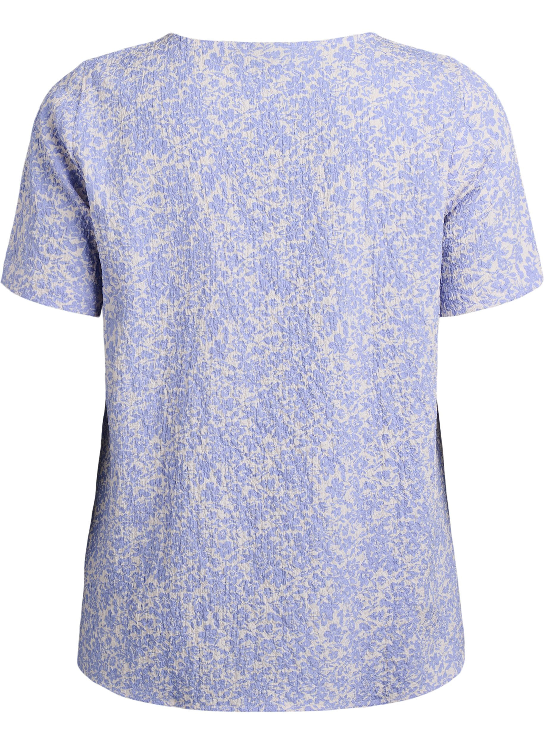 ZizziChemisier &agrave; manches courtes en tissu textur&eacute;, Bleu, Packshot image number 1