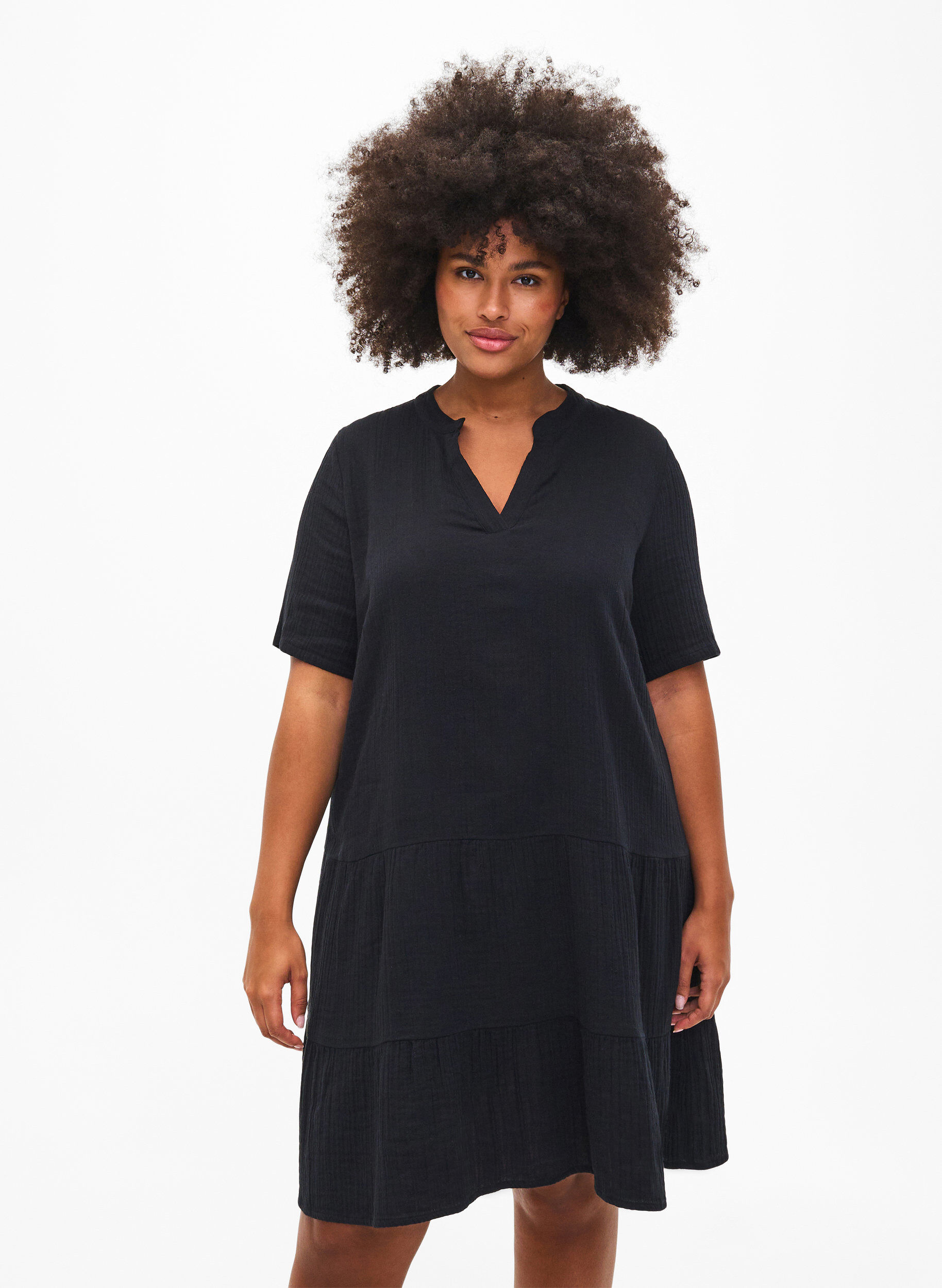 Zizzi Kurzarmkleid aus 100 % Baumwolle, Black, Model image number 2