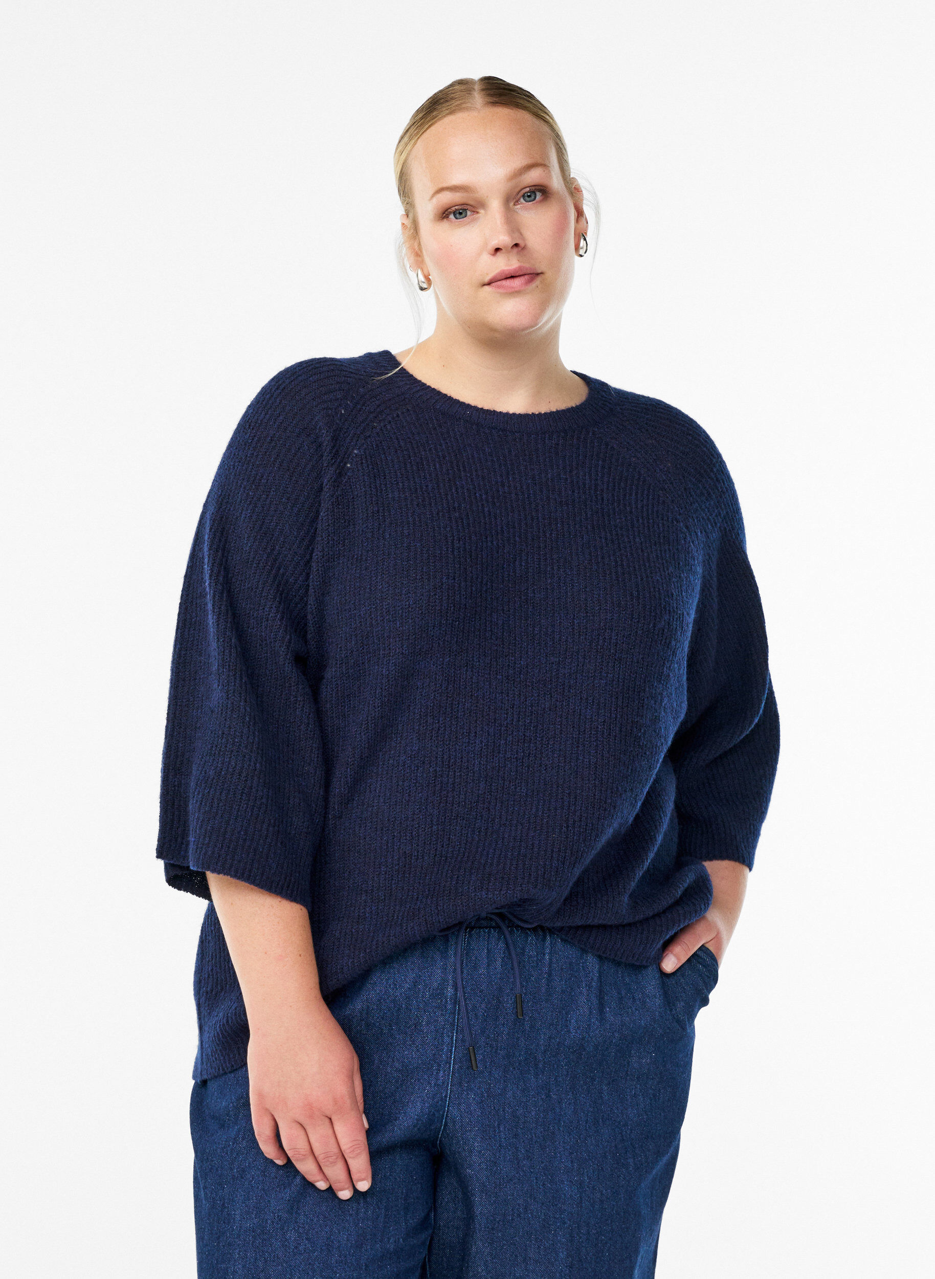 ZizziRipppullover mit 3/4-&Auml;rmeln, Blau, Model image number 0