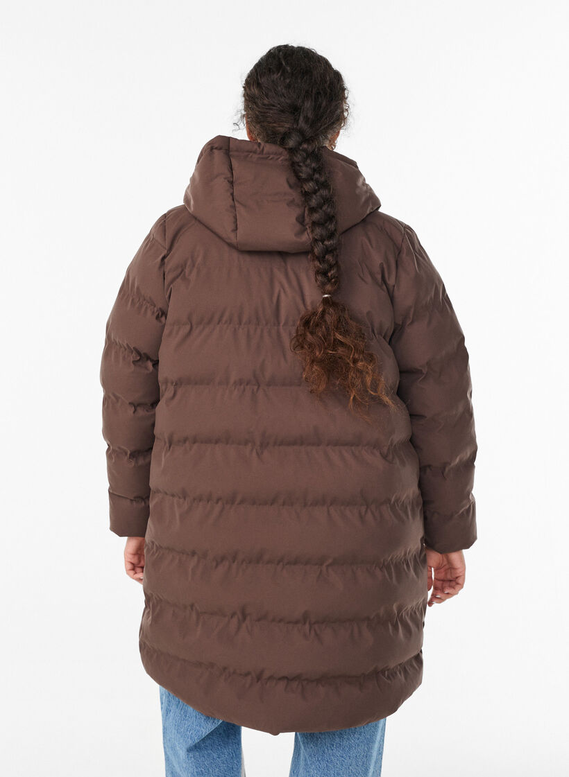 Puffermantel mit Kapuze und Taschen, Braun, Model image number 2