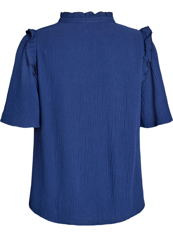 Bluse aus Baumwoll-Musselin mit Broderie Anglaise und 1/2-&Auml;rmeln, Blau, Packshot image number 1