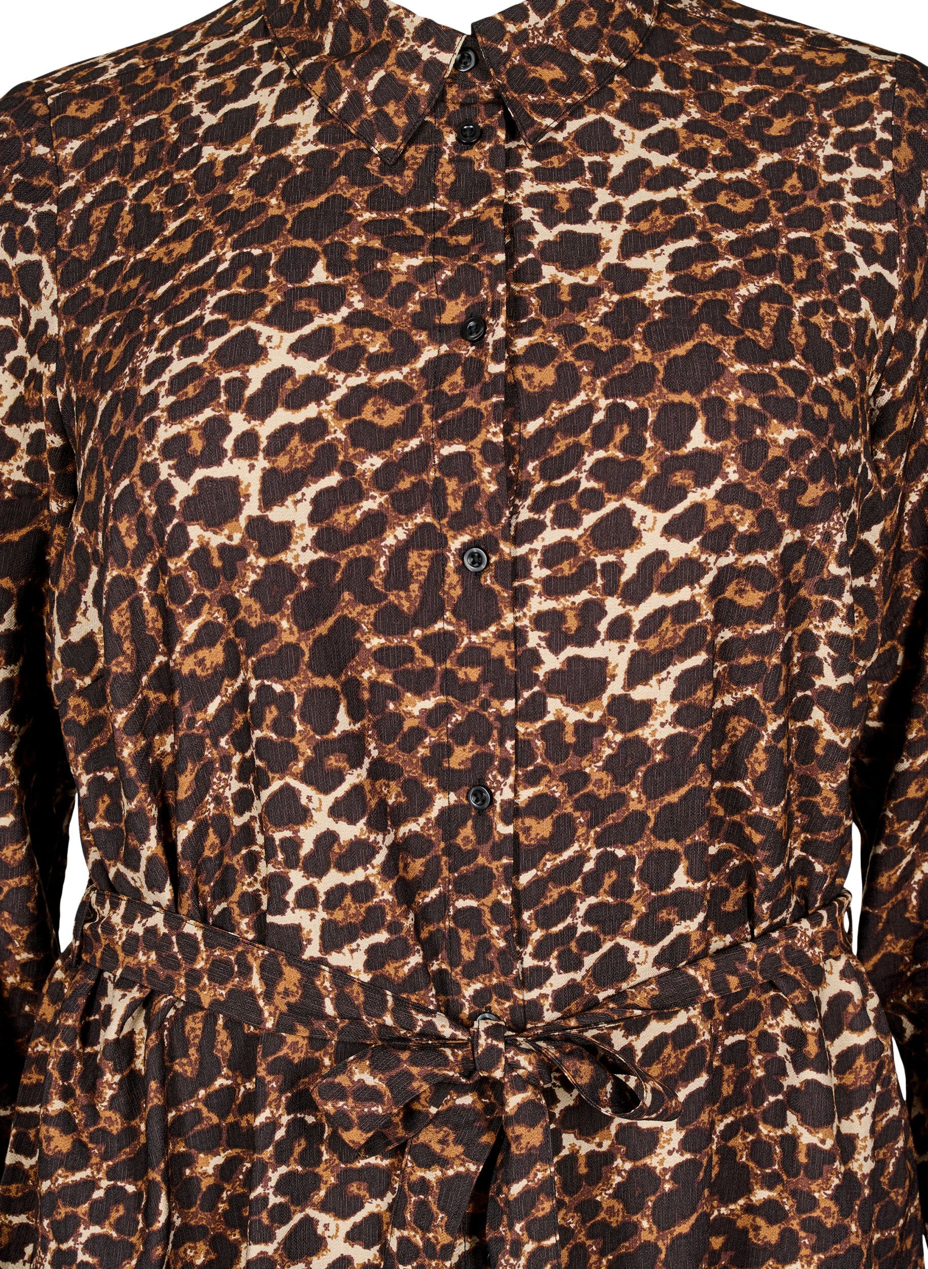 Zizzi Hemdblusenkleid mit Bindeg&uuml;rtel und langen &Auml;rmeln, Braun, Packshot image number 2