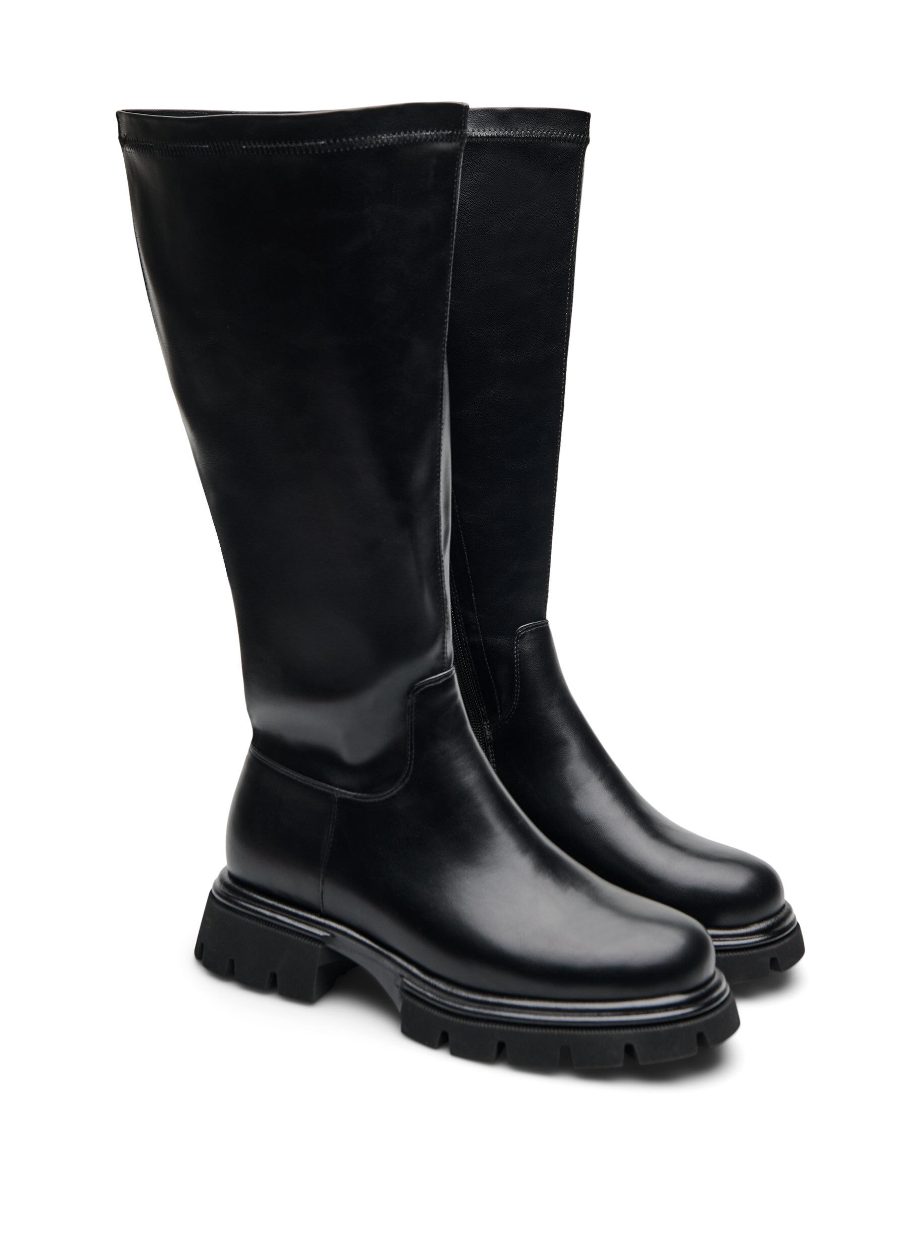 ZizziLanger Stiefel aus Kunstleder mit klobiger Sohle, Schwarz, Packshot image number 1