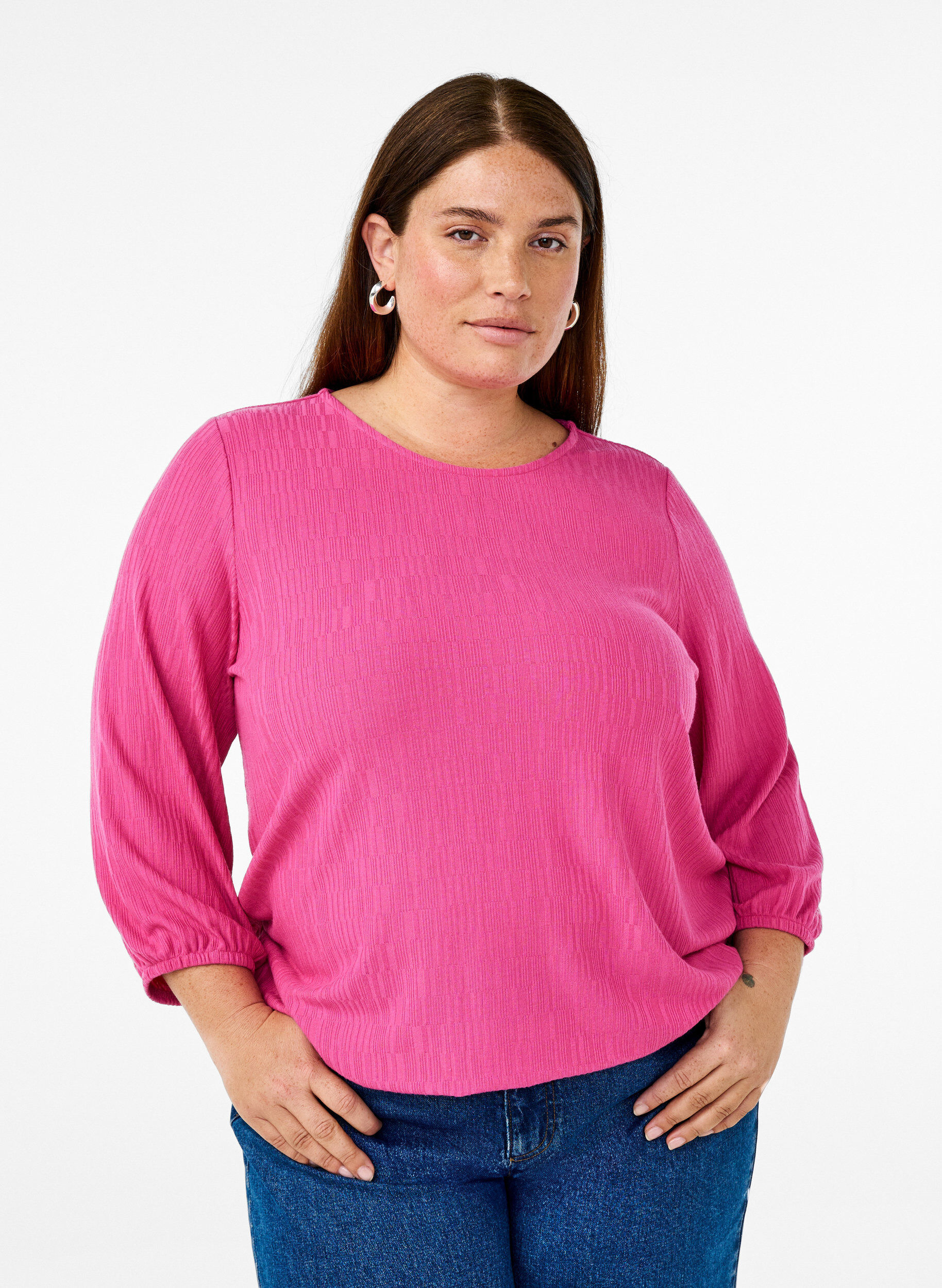 ZizziBluse mit Struktur und 3/4-&Auml;rmeln, Rot, Model image number 0