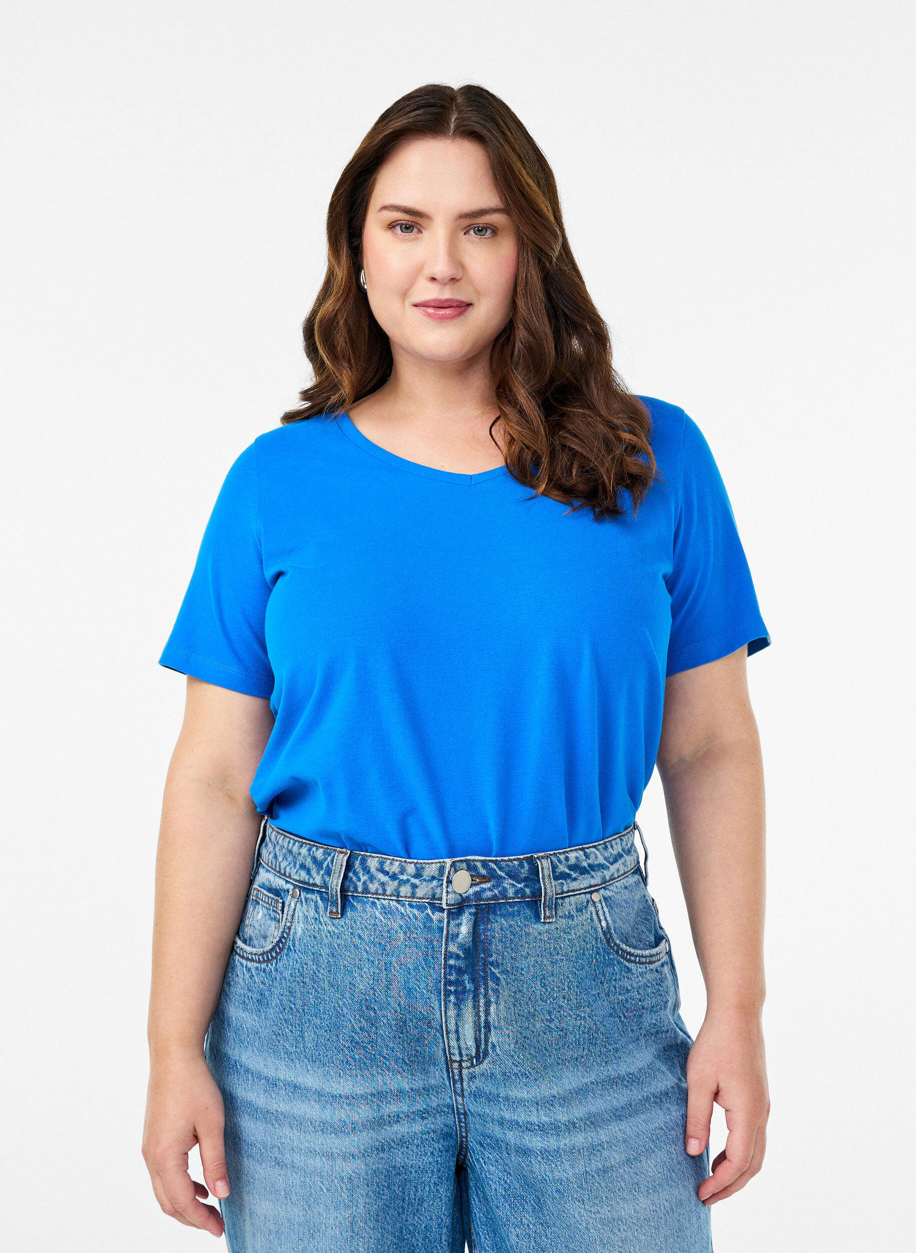 ZizziT-shirt en coton uni basique, Bleu, Model image number 0
