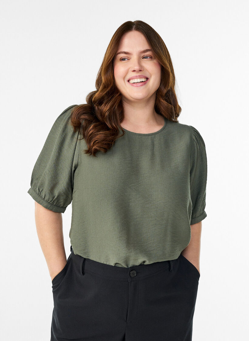 Bluse aus Viskose mit halben &Auml;rmeln, Gr&uuml;n, Model image number 0