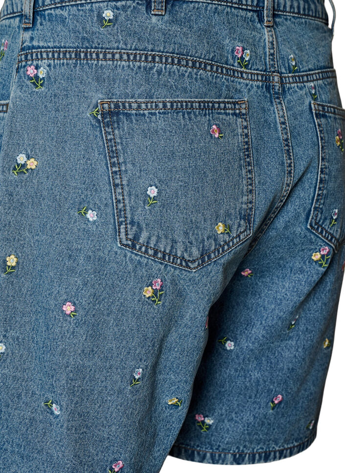 Shorts aus Denim mit bestickten Blumen, Blau, Packshot image number 3