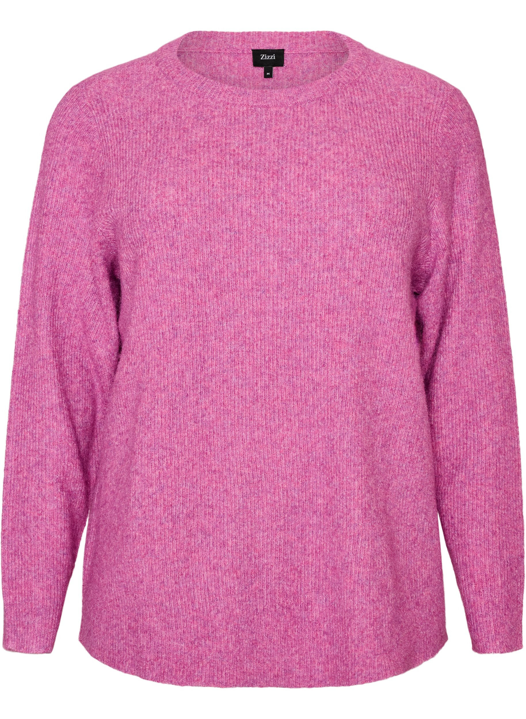 ZizziMelierte Strickbluse mit Rundhalsausschnitt, Lila, Packshot image number 0