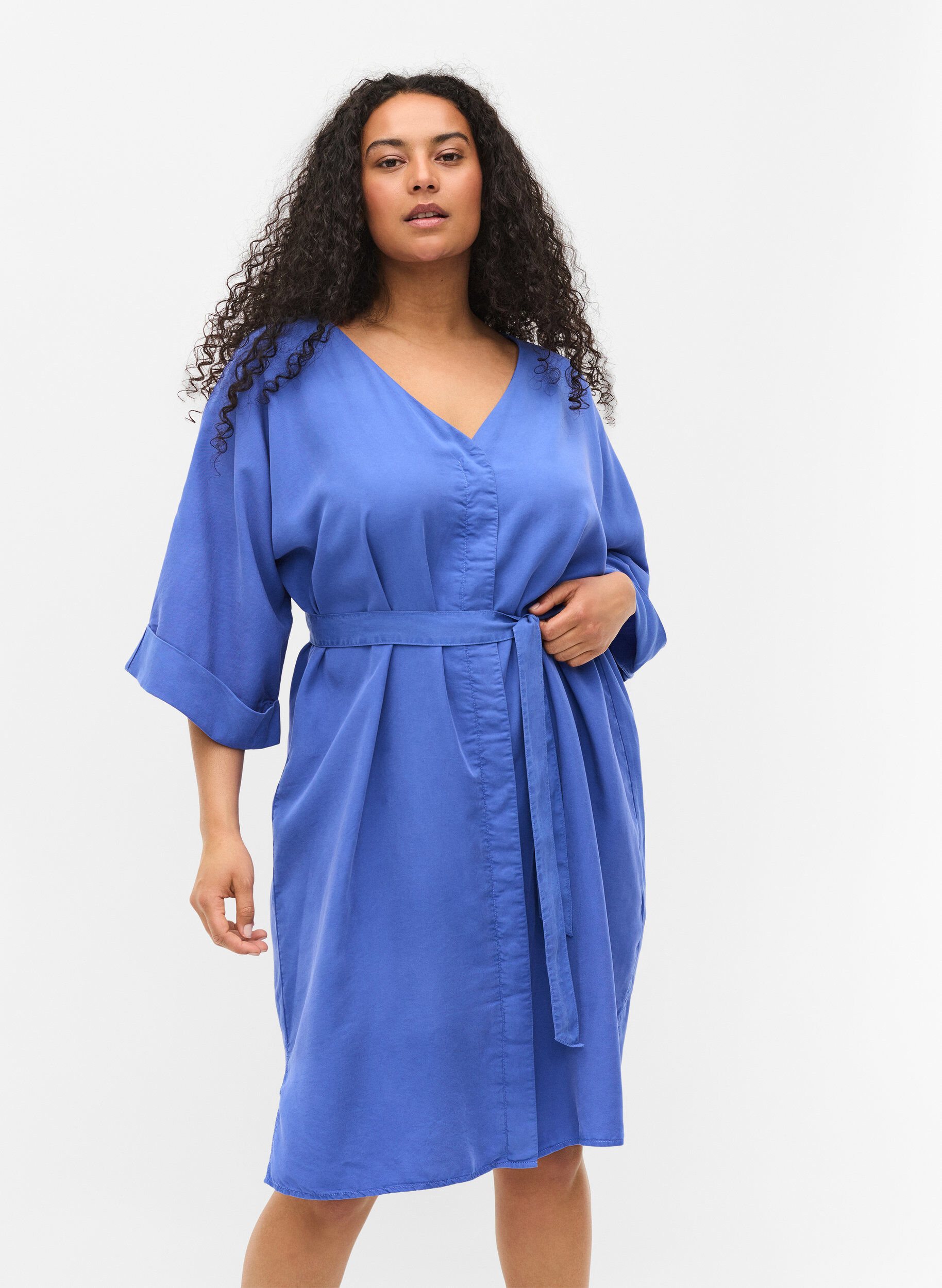 ZizziKleid mit 3/4-&Auml;rmeln und Bindeband, Blau, Model image number 0