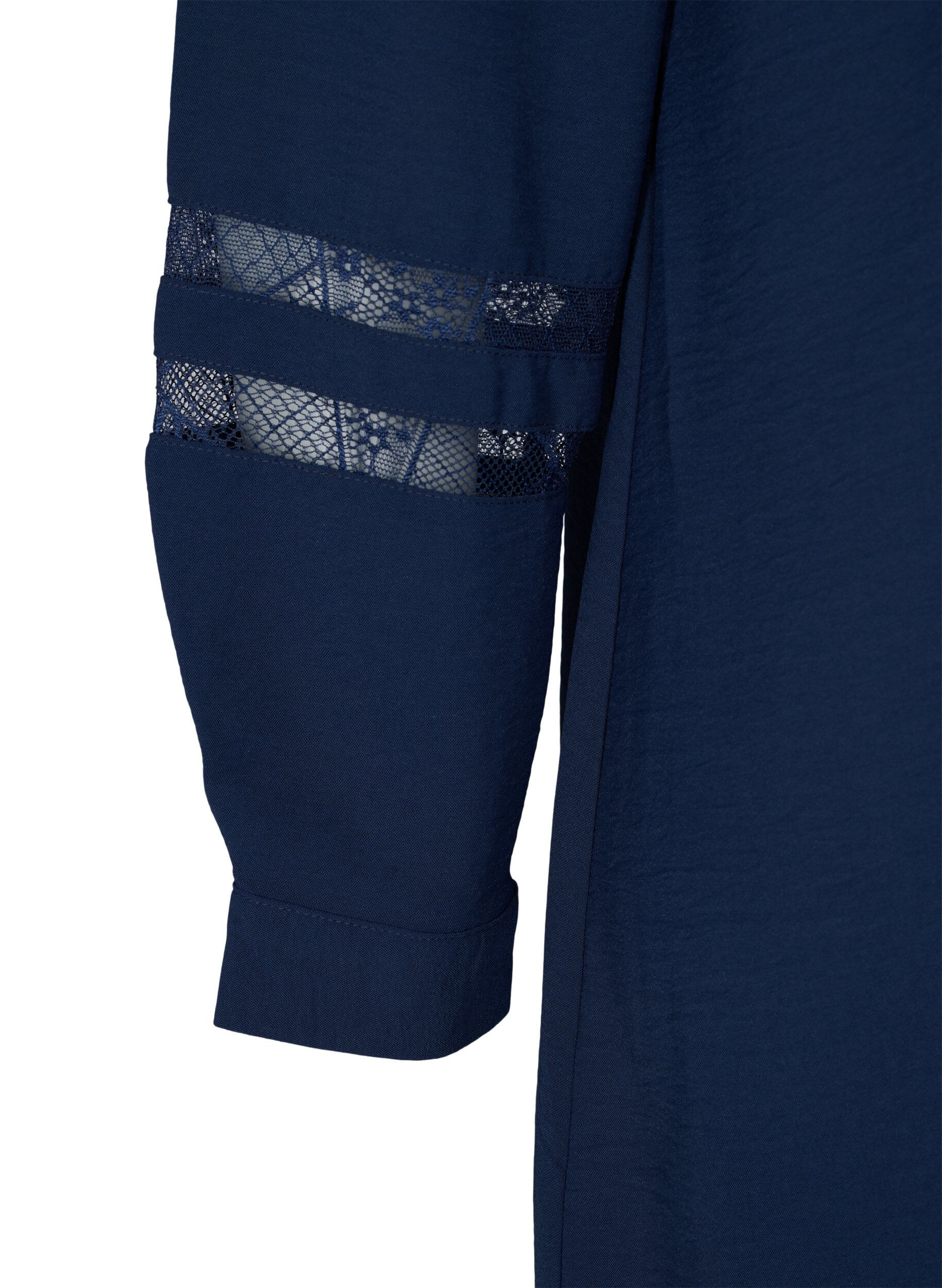 Zizzi Langes Shirt mit Spitzendetails, Navy Blazer, Packshot image number 3