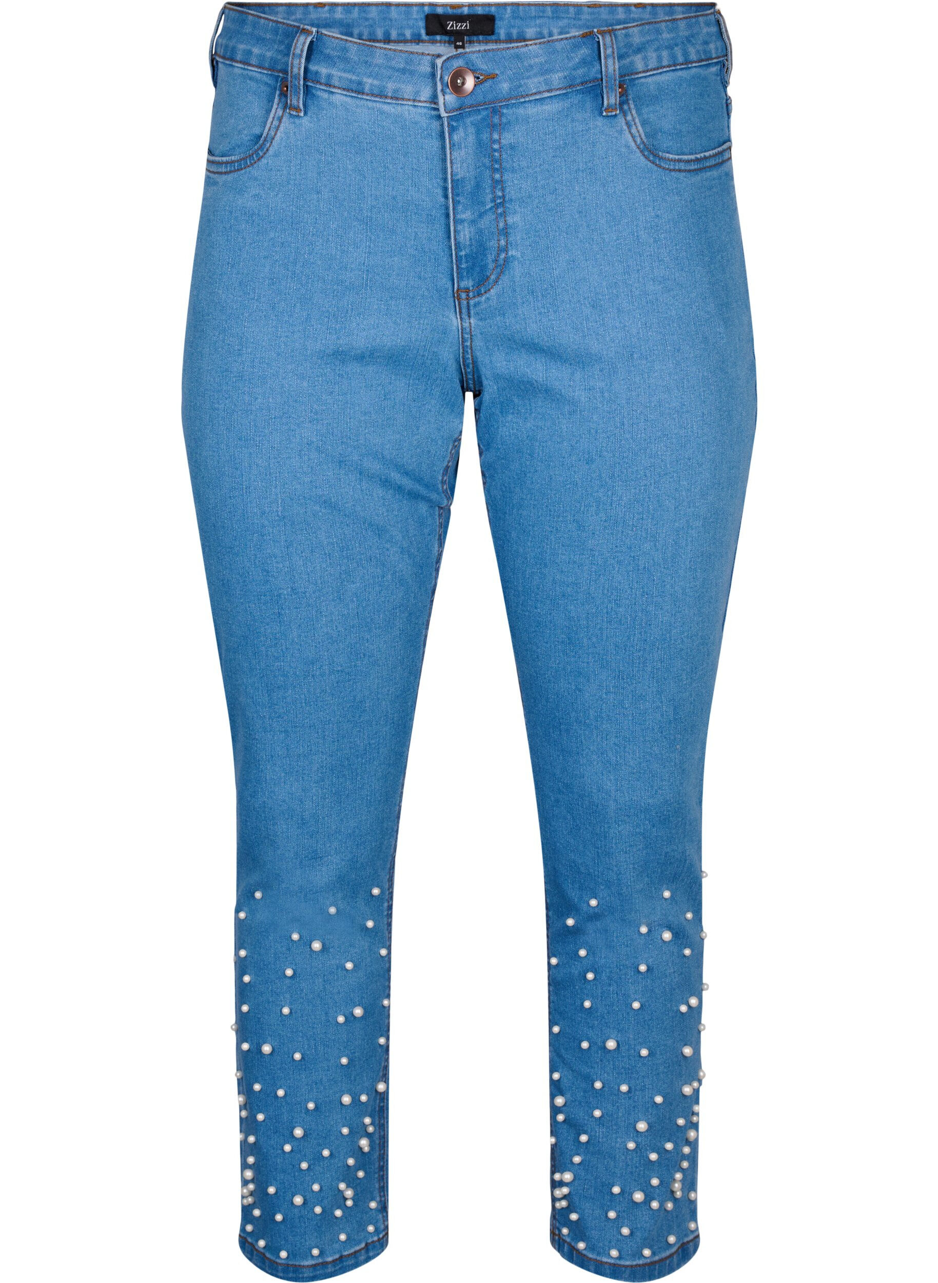 Zizzi Schmal geschnittene Emily Jeans mit Perlen, Light Blue, Packshot image number 0