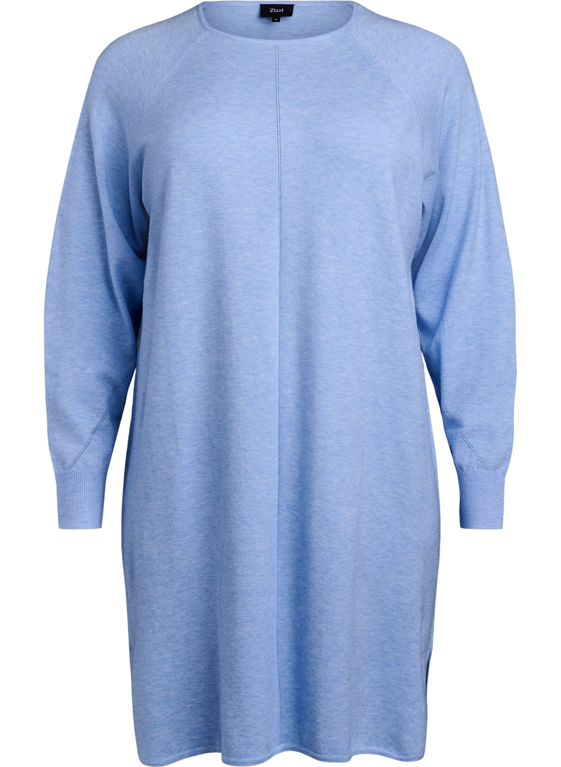 Zizzi Strickkleid mit Rundhalsausschnitt und Strickmuster, Della R. Blue Mel., Packshot image number 0