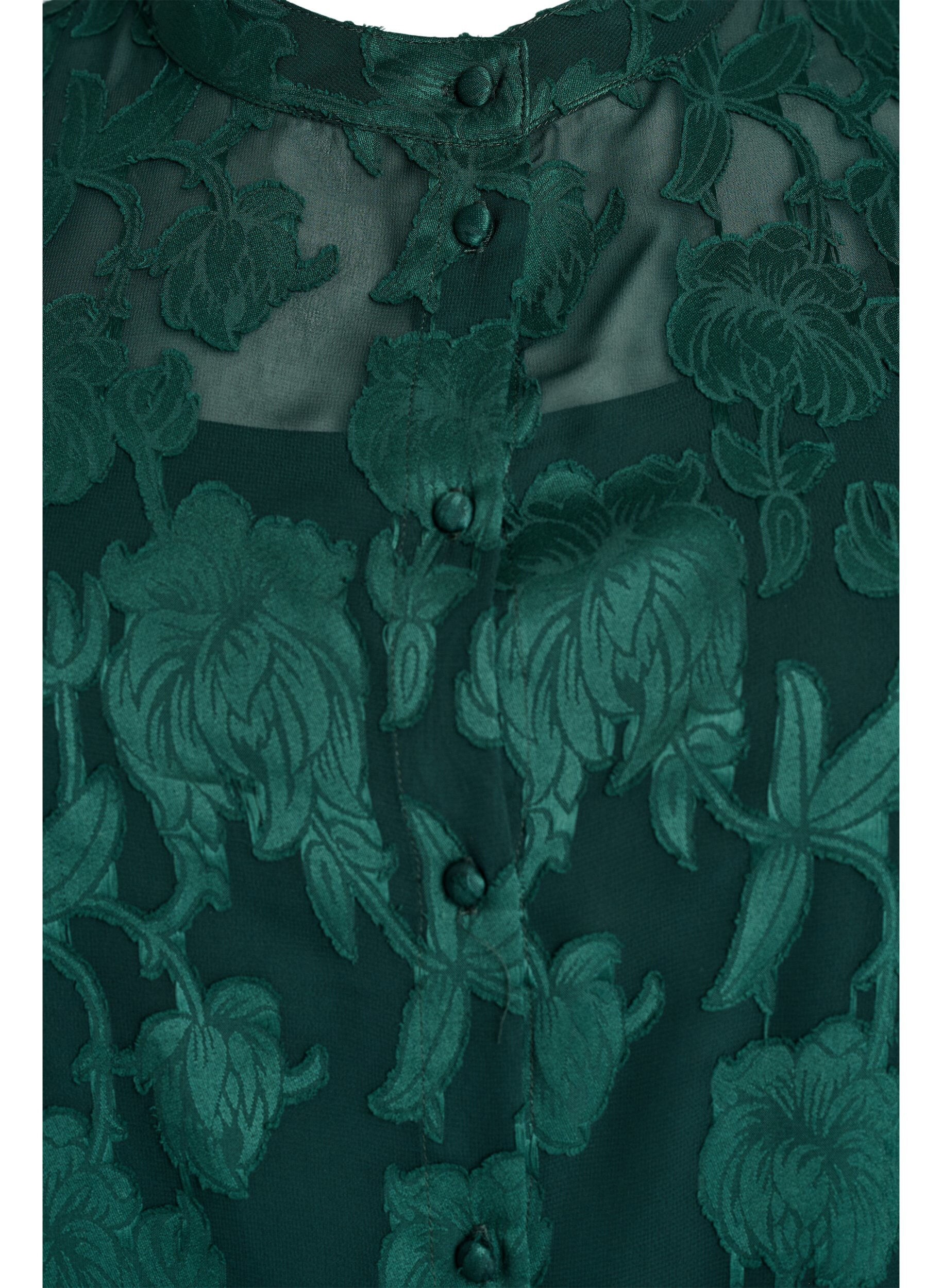 Zizzi Blouse avec boutons et motif fleuri, Vert fonc&eacute;, Packshot image number 2
