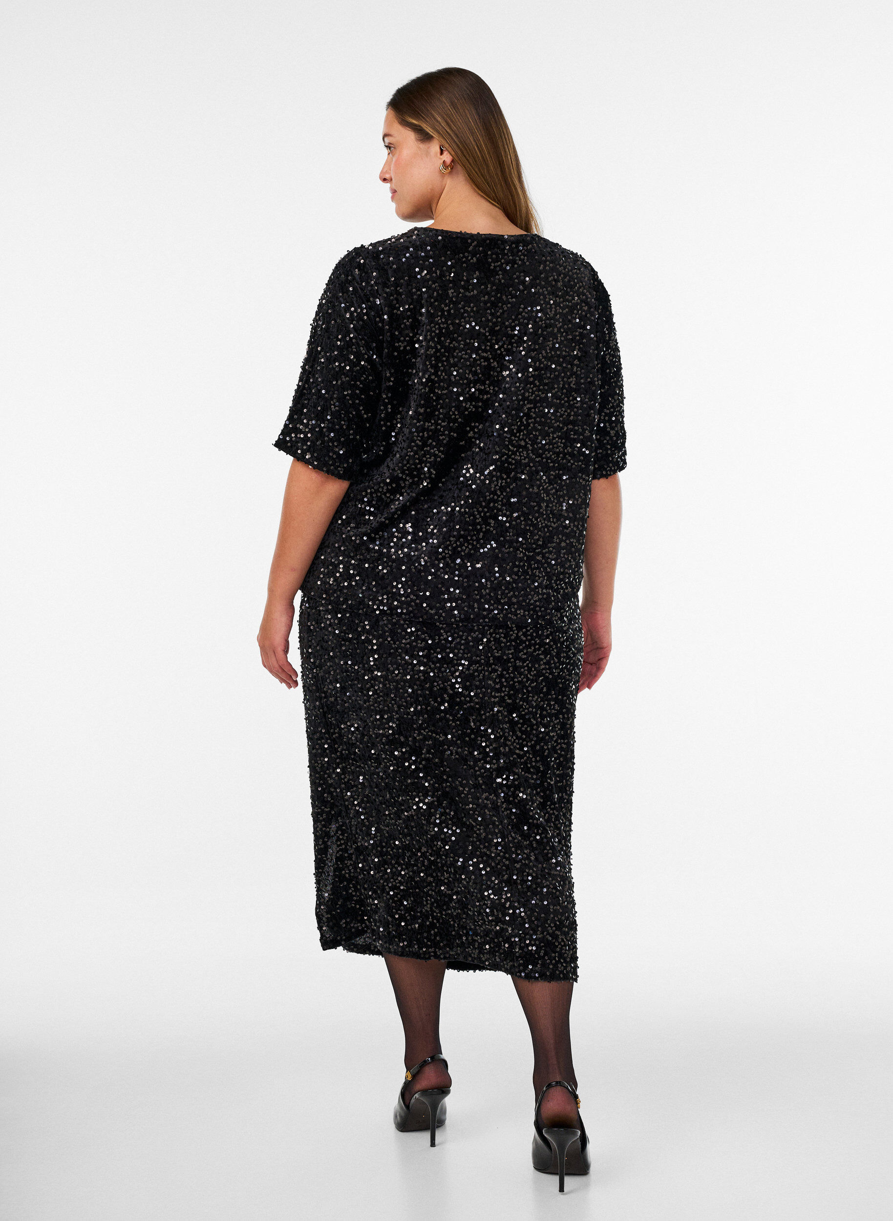 ZizziJupe midi avec sequins et fentes, Noir, Model image number 1