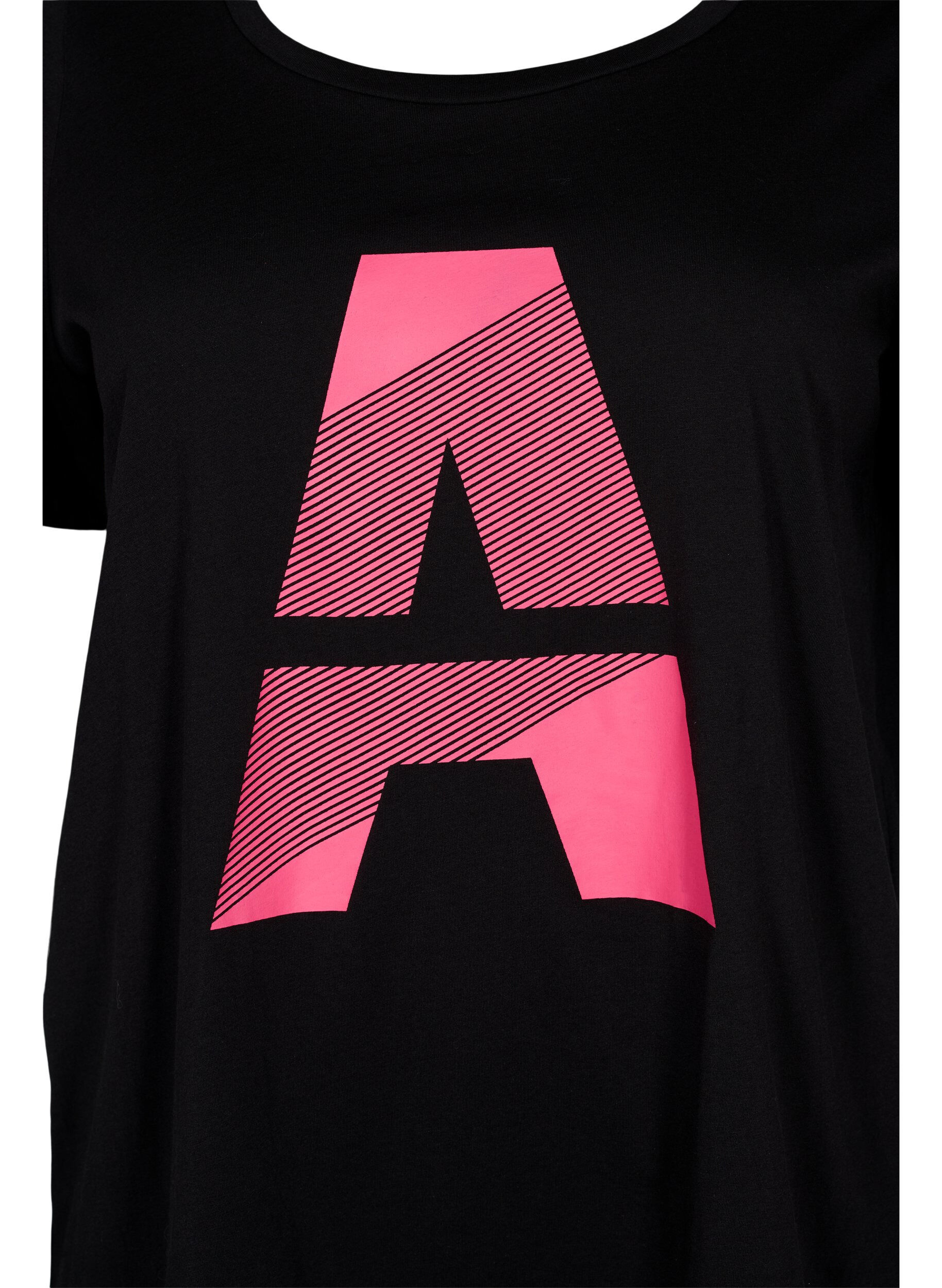 Zizzi T-shirt de sport avec imprim&eacute;, Black w. Pink A, Packshot image number 2