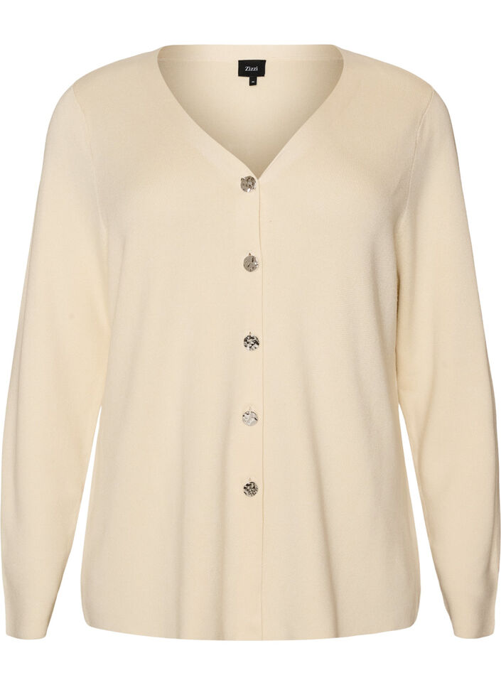 Cardigan aus Feinstrick mit dekorativen Kn&ouml;pfen, Vanille, Packshot image number 0