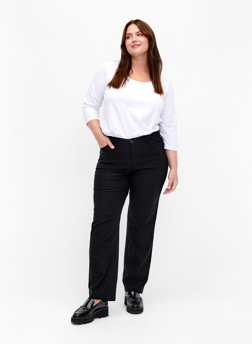 Basic T-Shirt aus Baumwolle mit 3/4-&Auml;rmeln, Wei&szlig;, Model image number 1