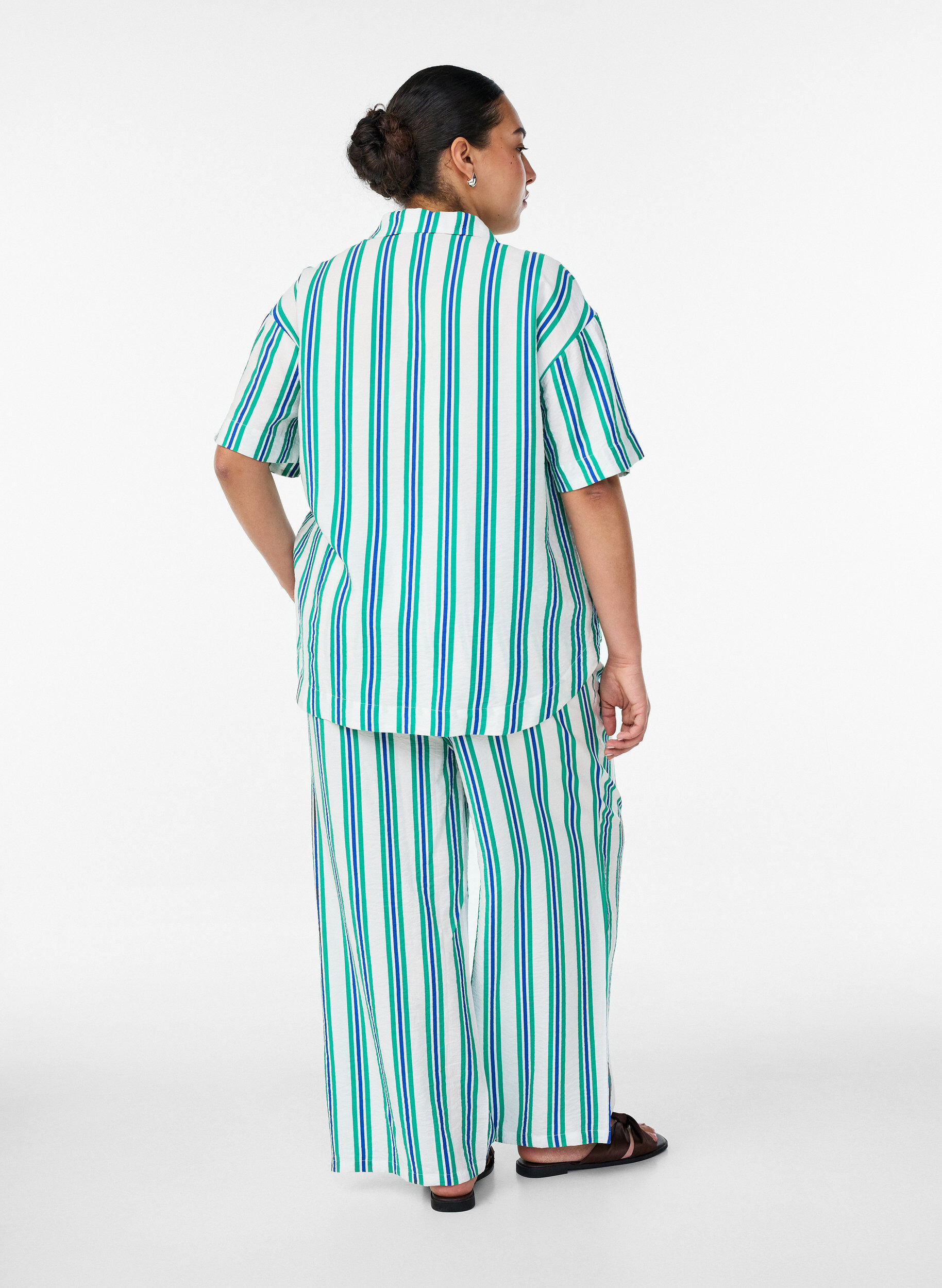 ZizziGestreifte Hose mit hoher Taille und weiten Beinen, Vanille, Model image number 2